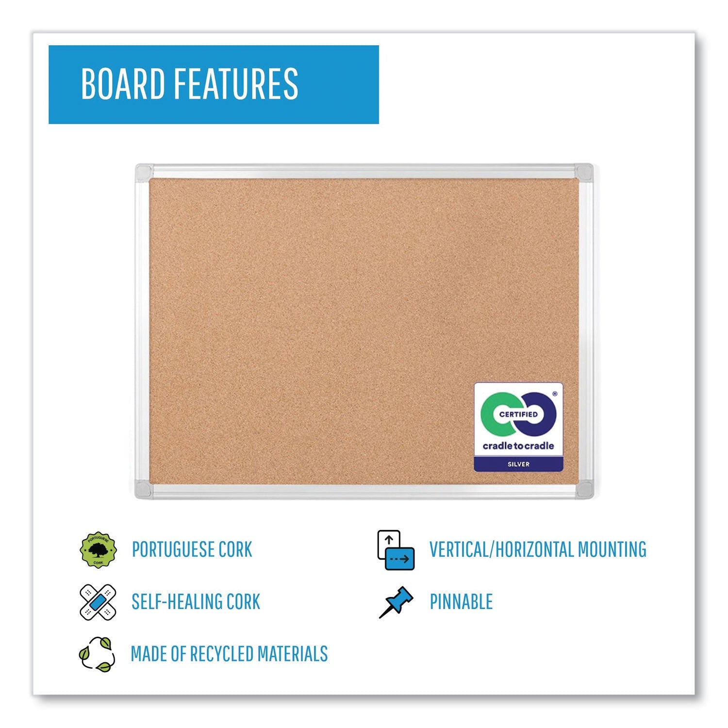 MasterVision® Earth Cork Board, 72" x 48", Tan Surface, Satin Aluminum Frame