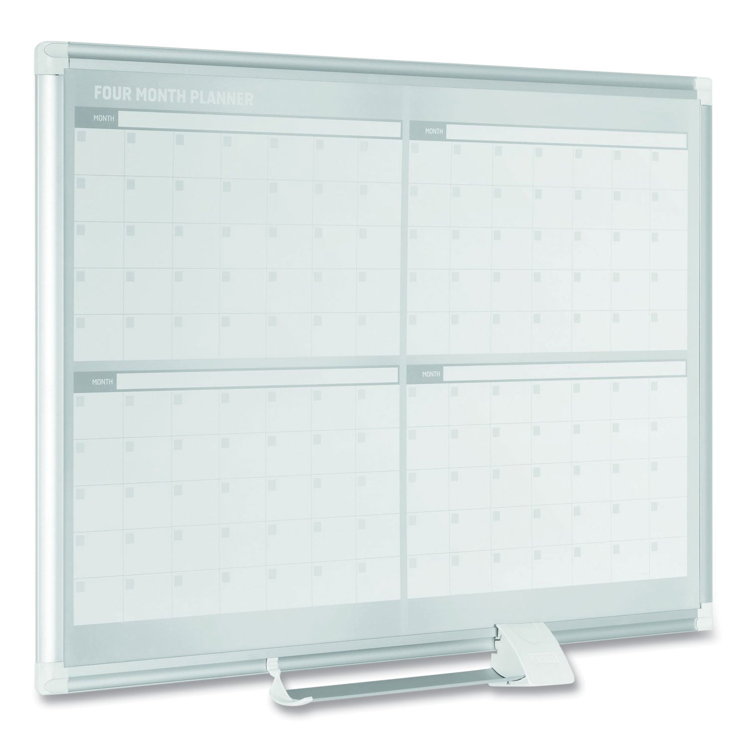 MasterVision® Magnetic Dry Erase Calendar Board, Four-Month Planning/Scheduling, 48" x 36", White Surface, Satin Aluminum Frame