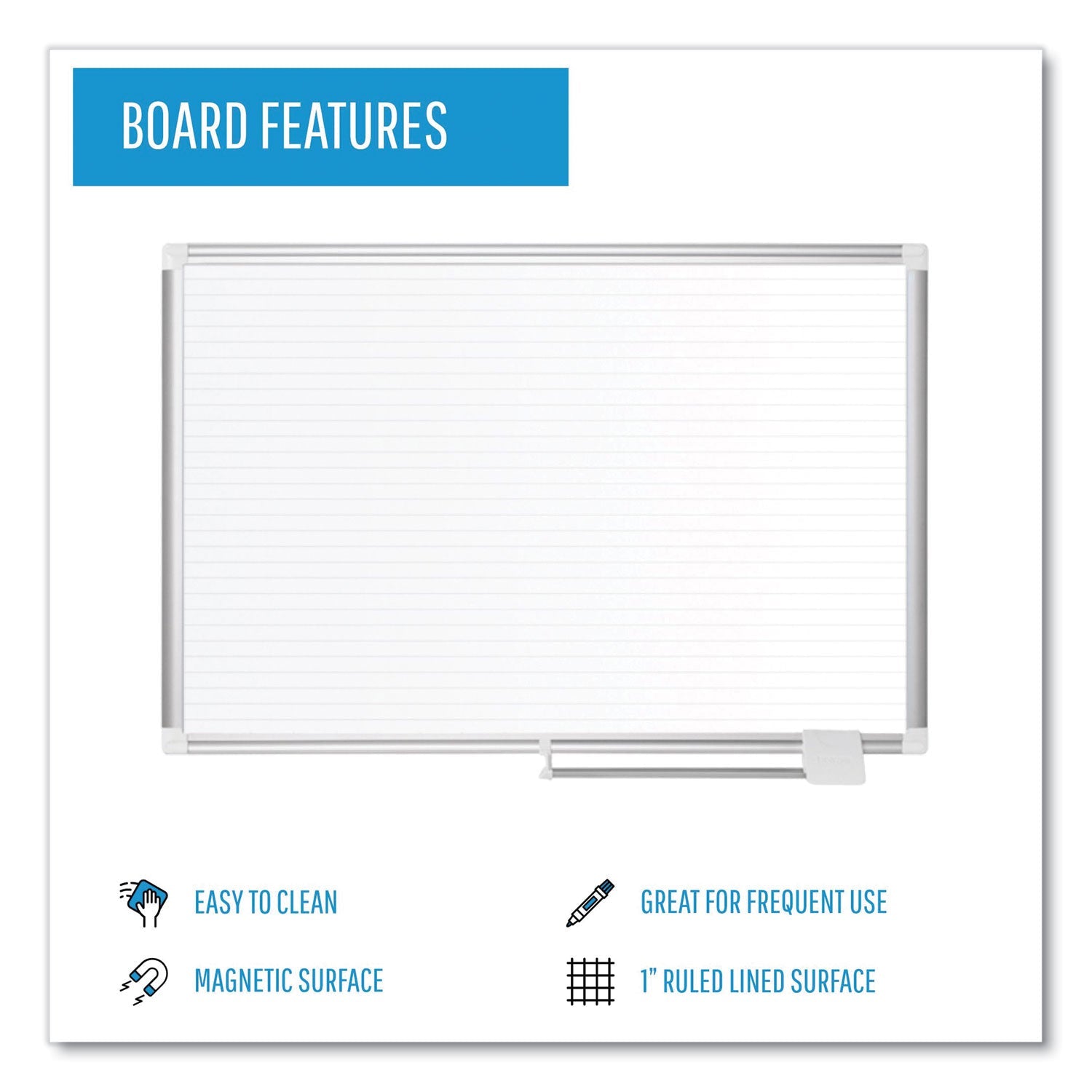 MasterVision® Ruled Magnetic Steel Dry Erase Planning Board, 48" x 36", White Surface, Satin Aluminum Frame
