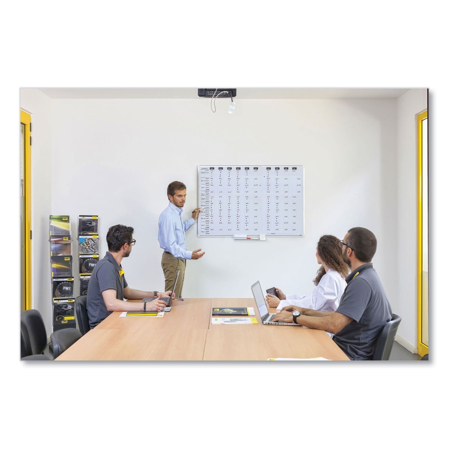 MasterVision® Ruled Magnetic Steel Dry Erase Planning Board, 48" x 36", White Surface, Satin Aluminum Frame