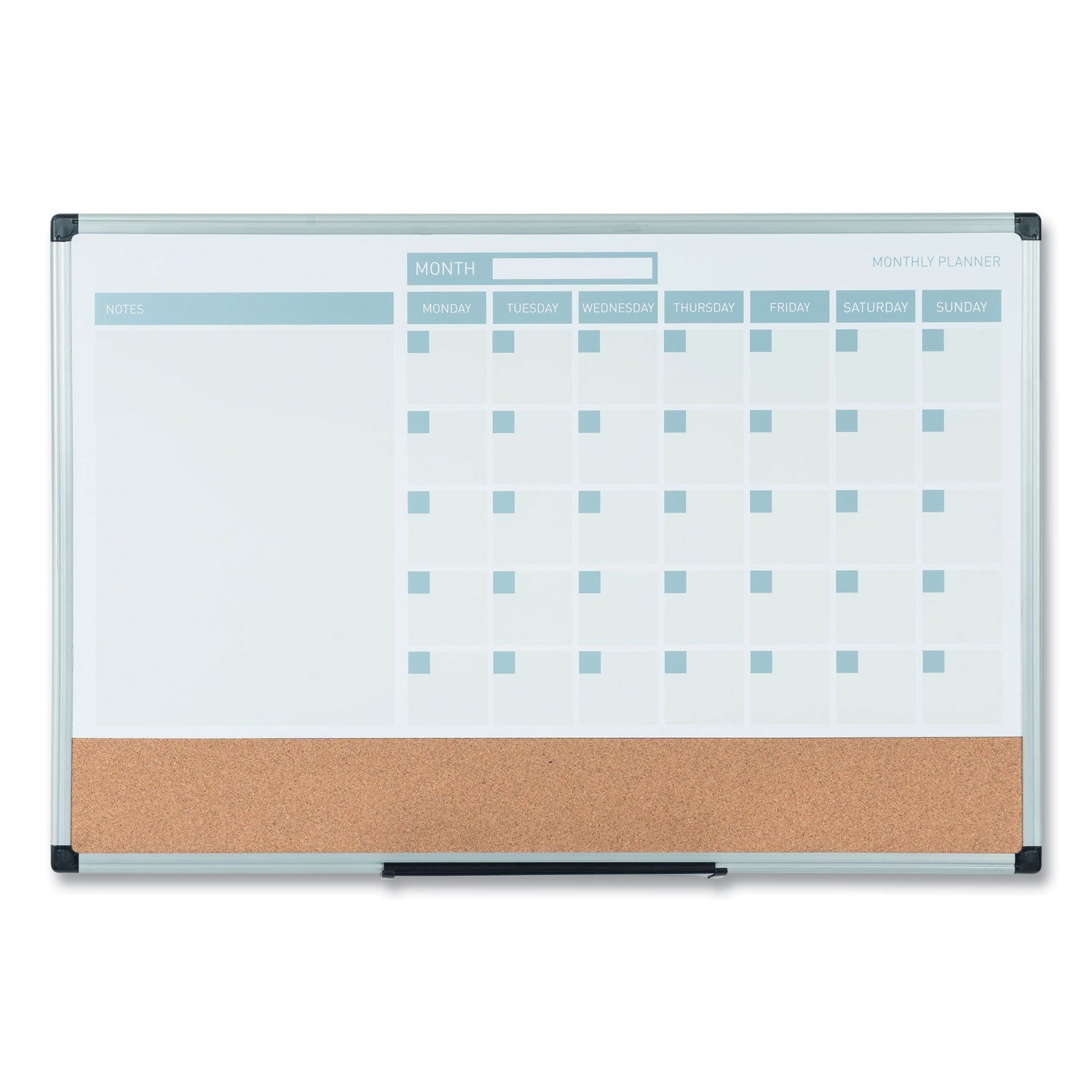 MasterVision® 3-in-1 Planner Board, Monthly Planning/Scheduling Calendar, 24" x 18", Tan/White/Blue Surface, Satin Aluminum Frame