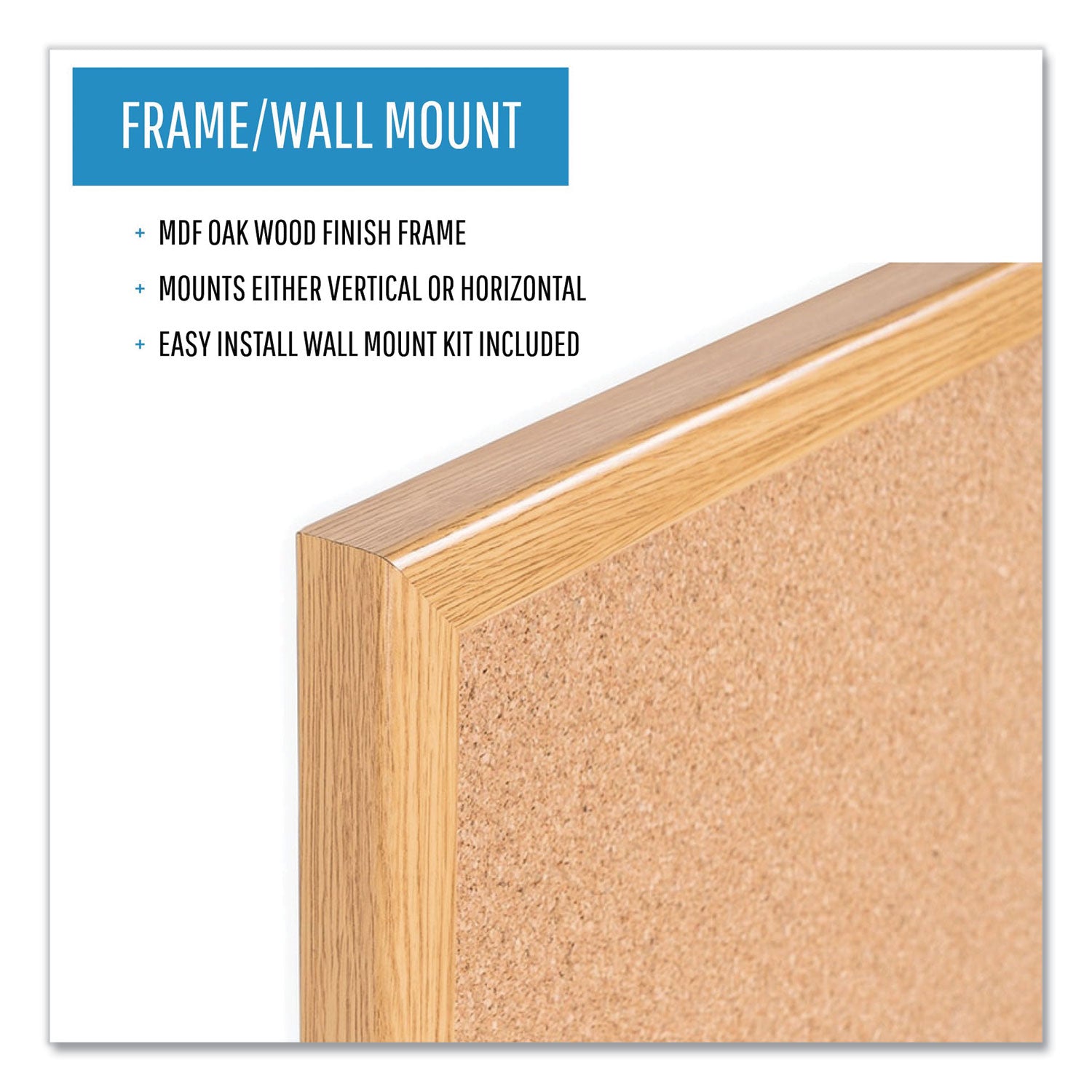 MasterVision® Value Cork Board with Oak Frame, 24" x 36", Brown Surface, Natural Oak Frame