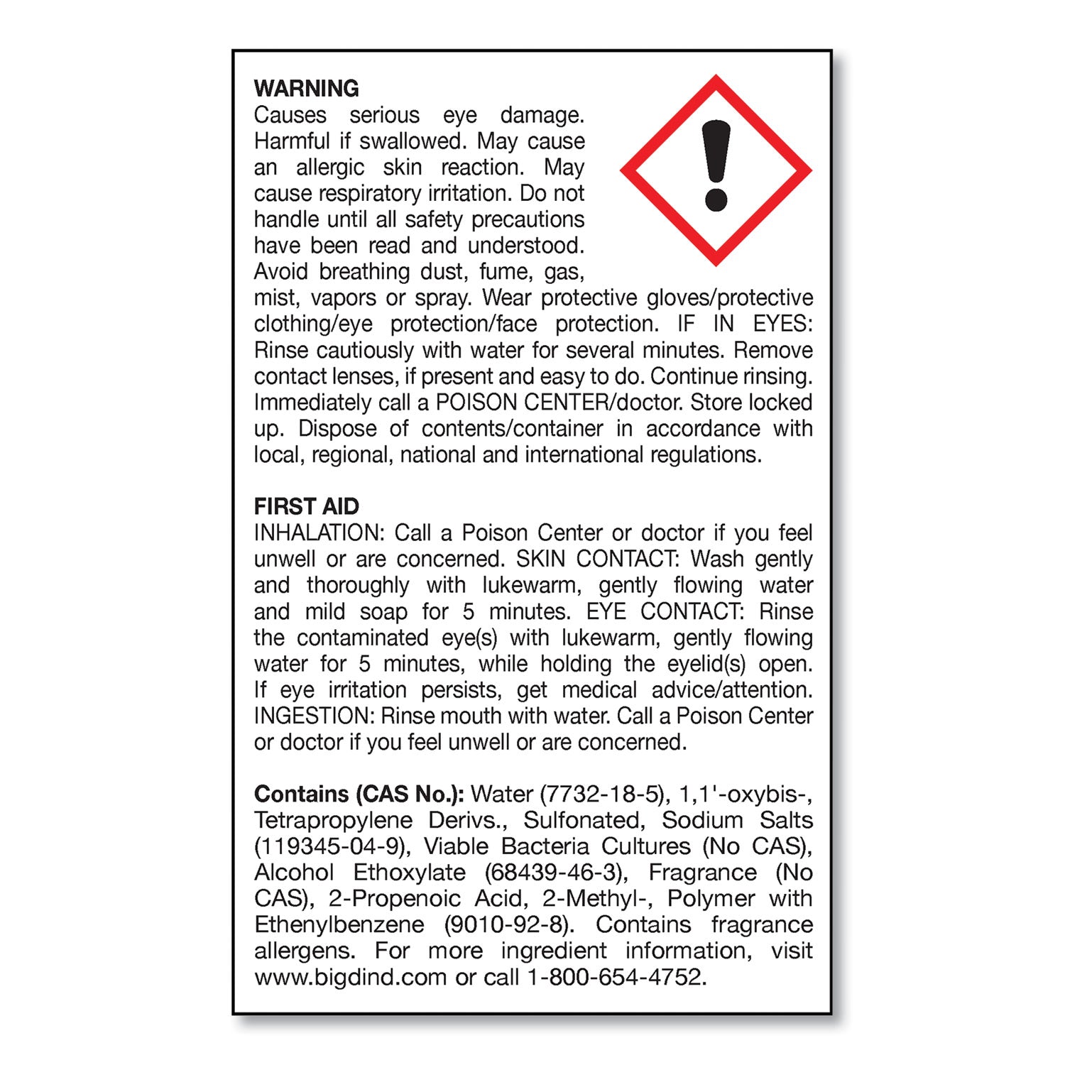 Big D Industries Enzym D Digester Liquid Deodorant, Lemon, 1 Gal Bottle, 4/carton