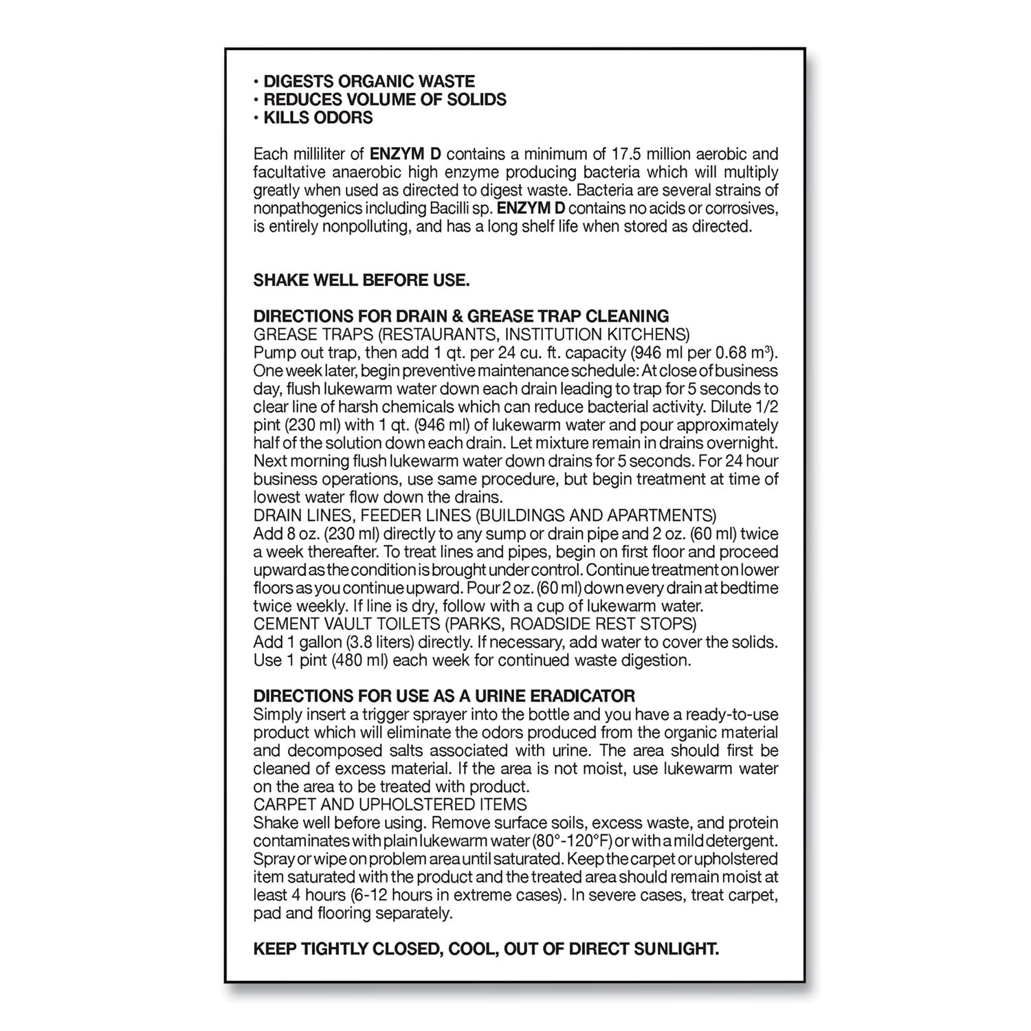 Big D Industries Enzym D Digester Liquid Deodorant, Lemon, 1 Gal Bottle, 4/carton