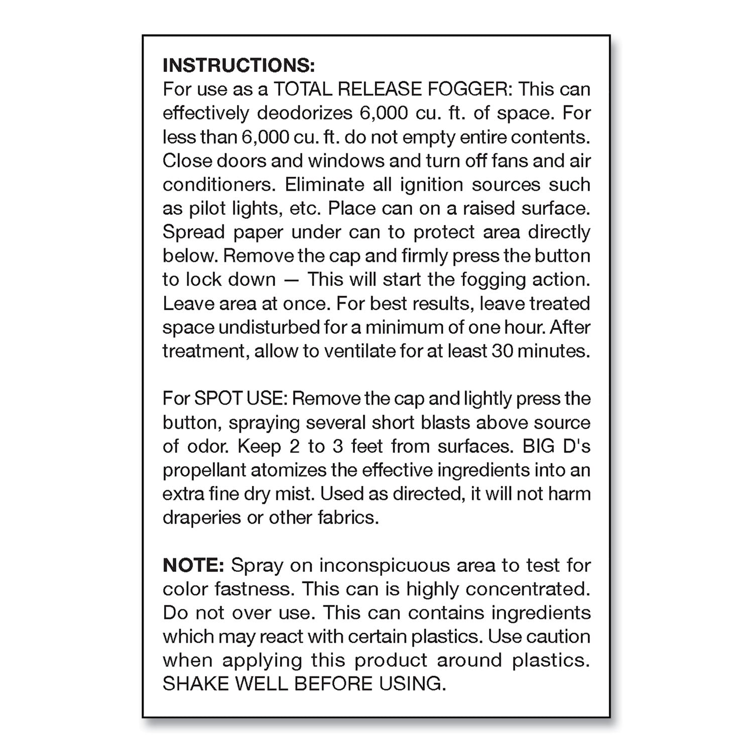 Big D Industries Odor Control Fogger, Mountain Air Scent, 5 Oz Aerosol Spray, 12/carton