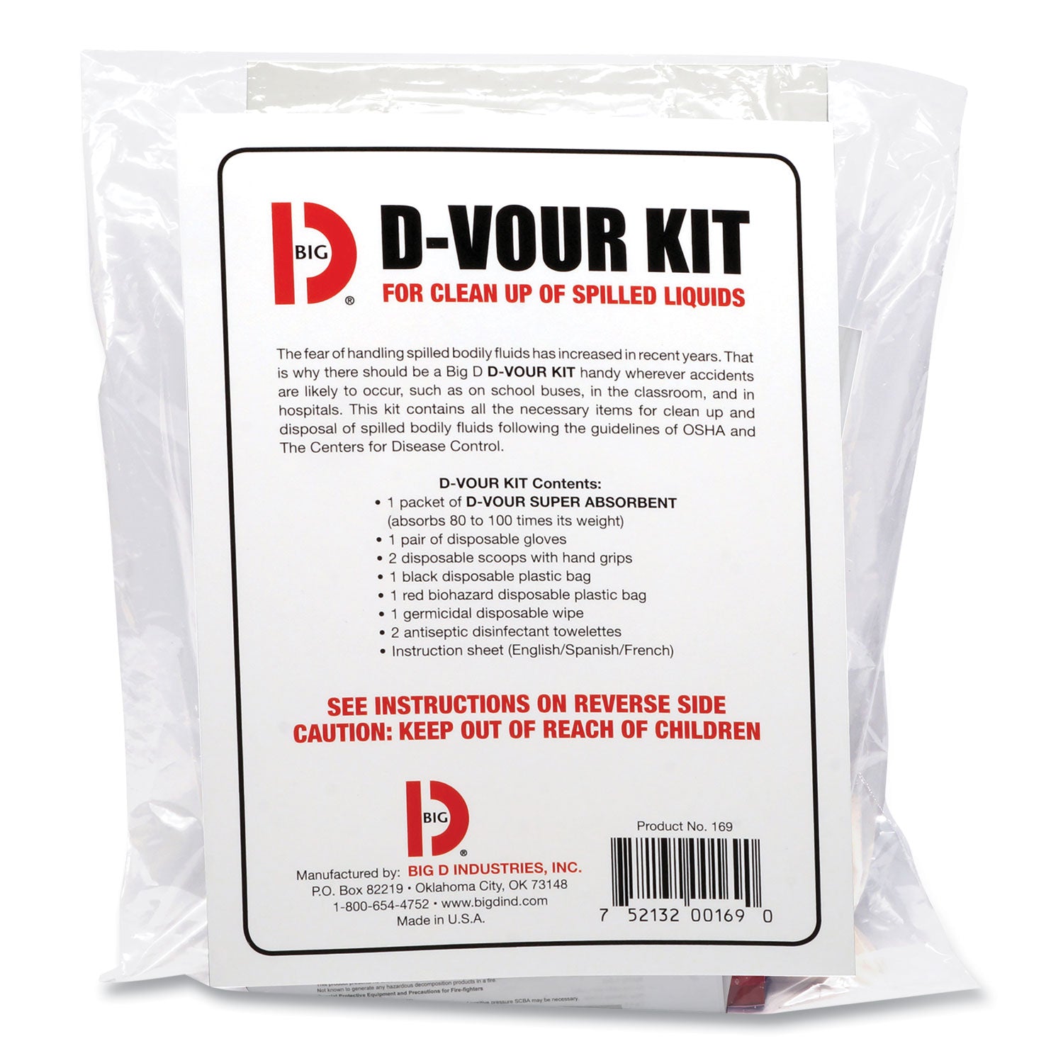 Big D Industries D'vour Clean-Up Kit, Powder, All Inclusive Kit, 6/carton