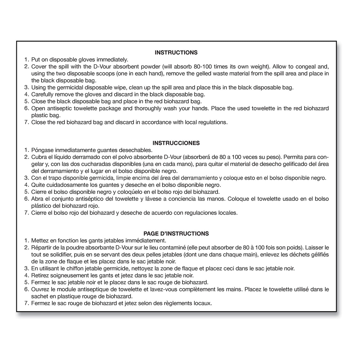 Big D Industries D'vour Clean-Up Kit, Powder, All Inclusive Kit, 6/carton