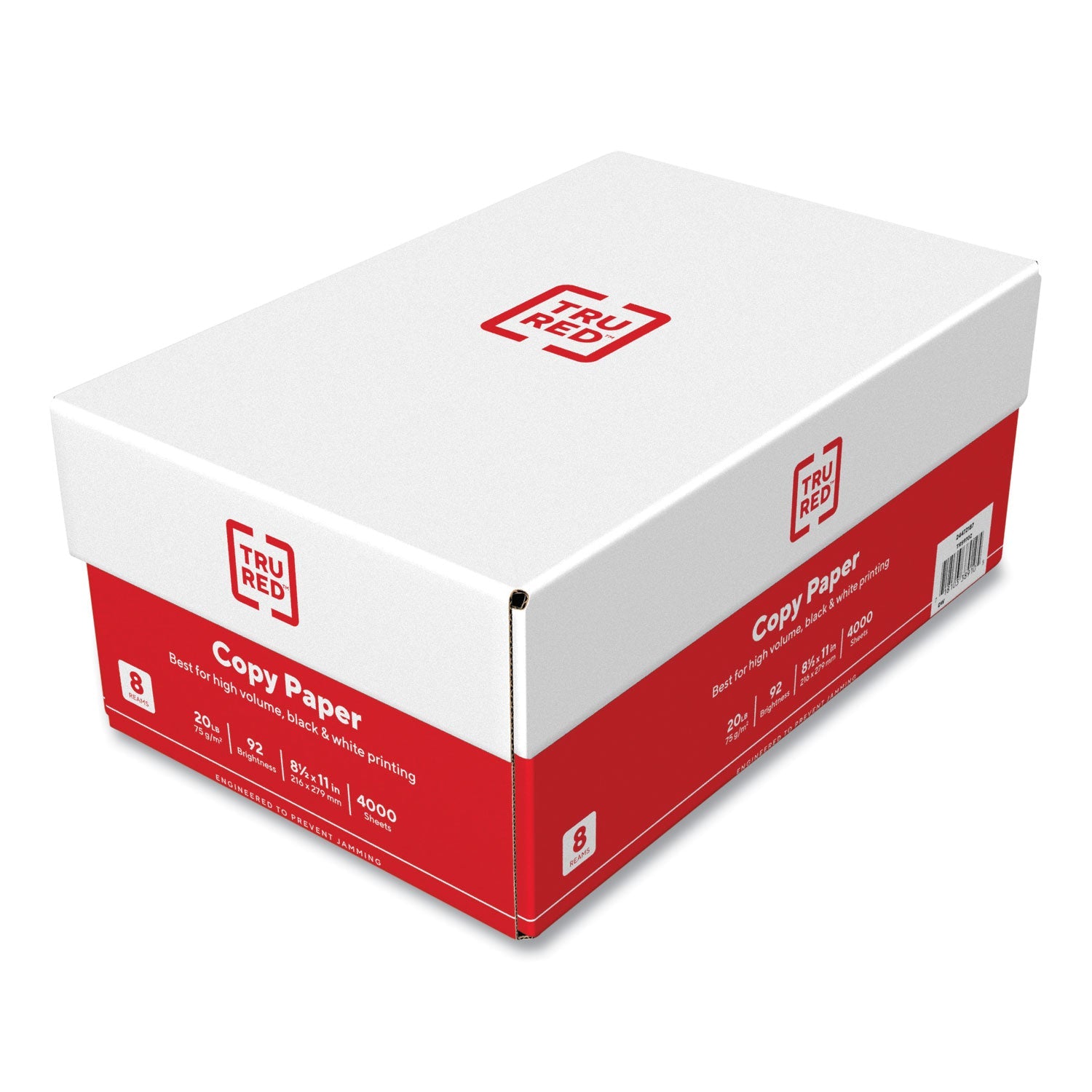 TRU RED™ Copy Paper, 92 Bright, 20 lb Bond Weight, 8.5 x 11, 500 Sheets/Ream, 8 Reams/Carton