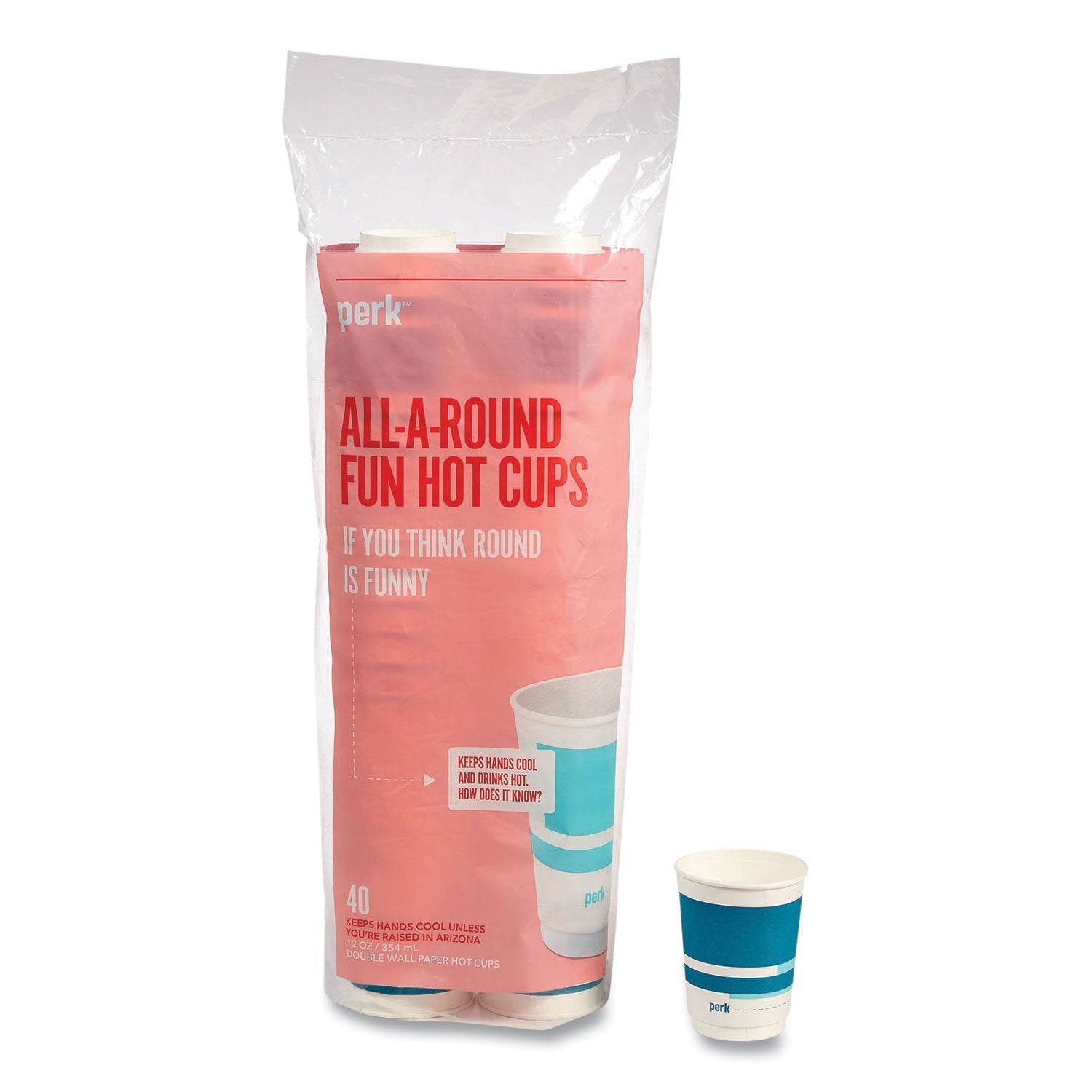 Perk™ Insulated Paper Hot Cups, 12 Oz, White/blue, 40/pack