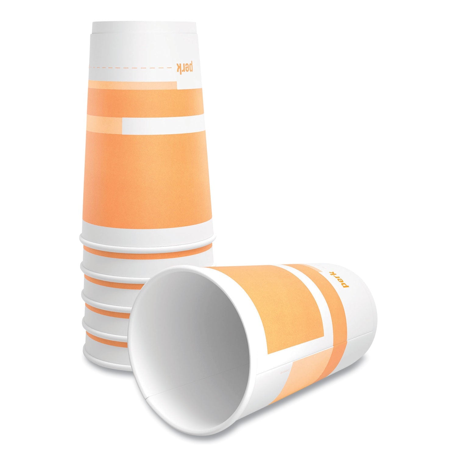 Perk™ Insulated Paper Hot Cups, 16 Oz, White/orange, 30/pack