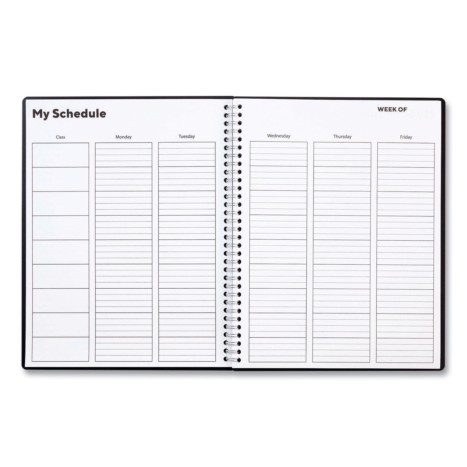 TRU RED™ Weekly Teacher Planner, Two-Page Spread (nine Classes), 11 X 8.5, Black Cover