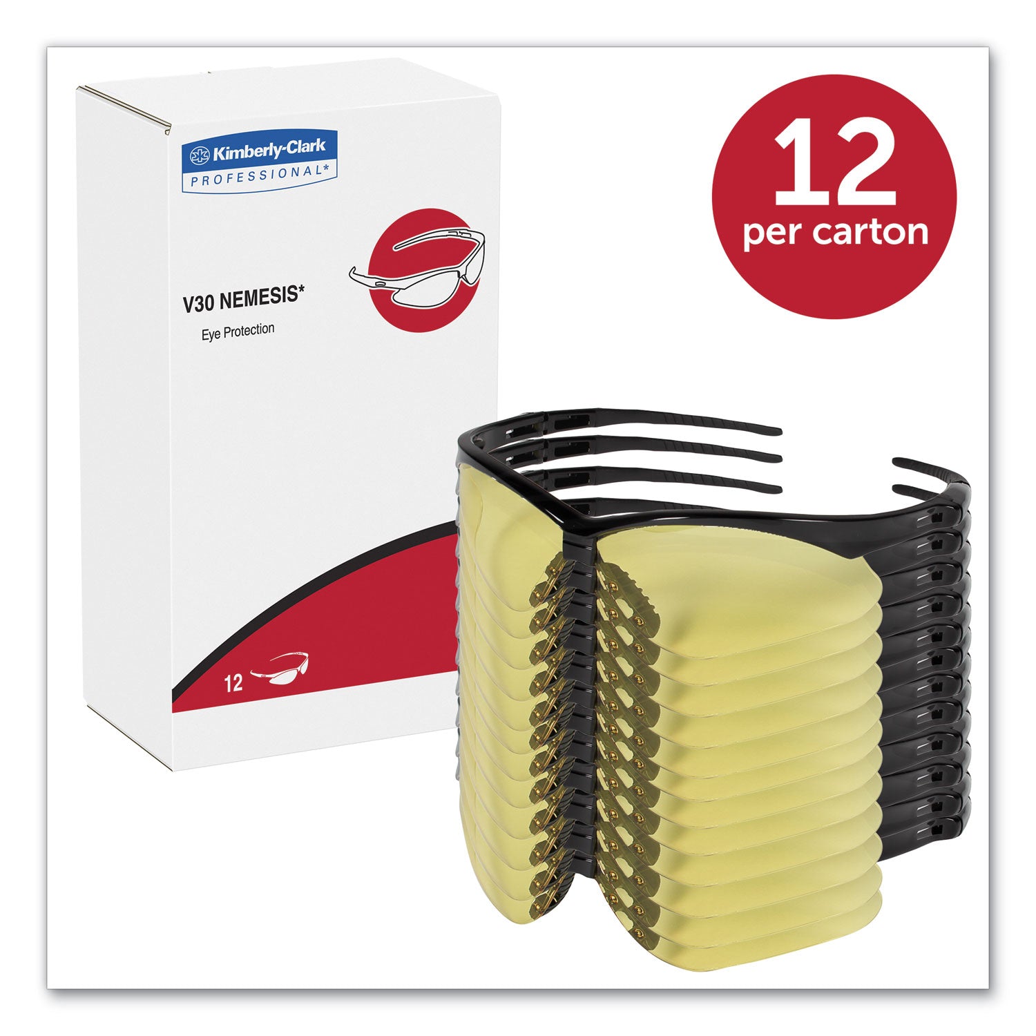 KleenGuard™ Nemesis Safety Glasses, Black Frame, Amber Lens, 12/Box - Bloom Skins