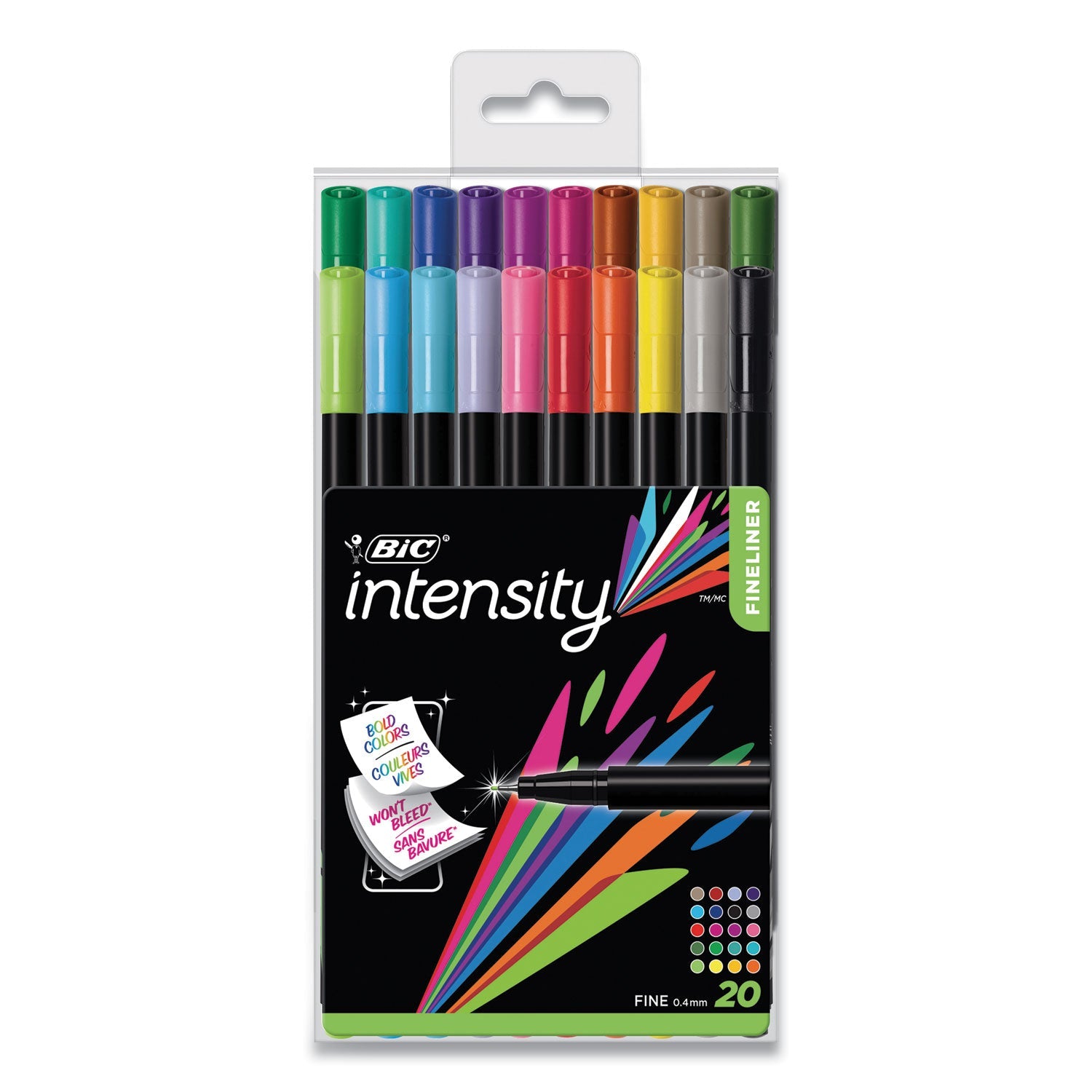 BIC® Intensity Porous Point Pen, Stick, Fine 0.4 Mm, Assorted Ink And Barrel Colors, 20/pack