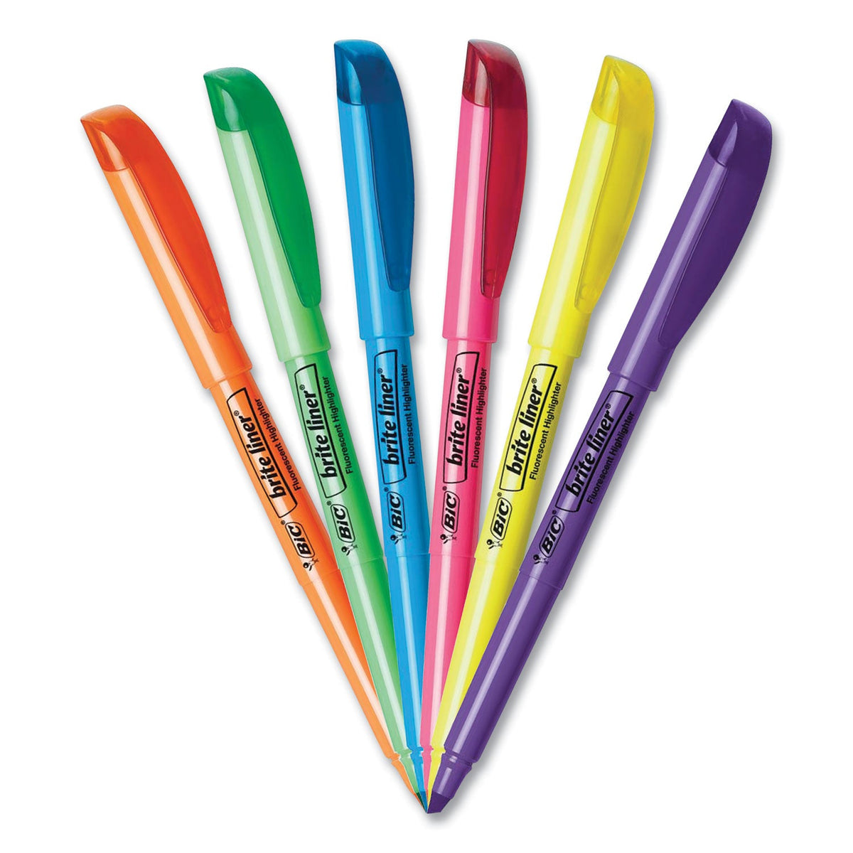 BIC® Brite Liner Highlighter, Fluorescent Green Ink, Chisel Tip, Green/black Barrel, Dozen
