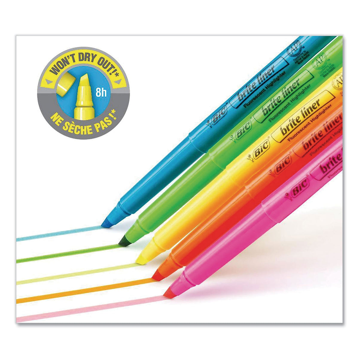BIC® Brite Liner Highlighter, Fluorescent Pink Ink, Chisel Tip, Pink/black Barrel, Dozen