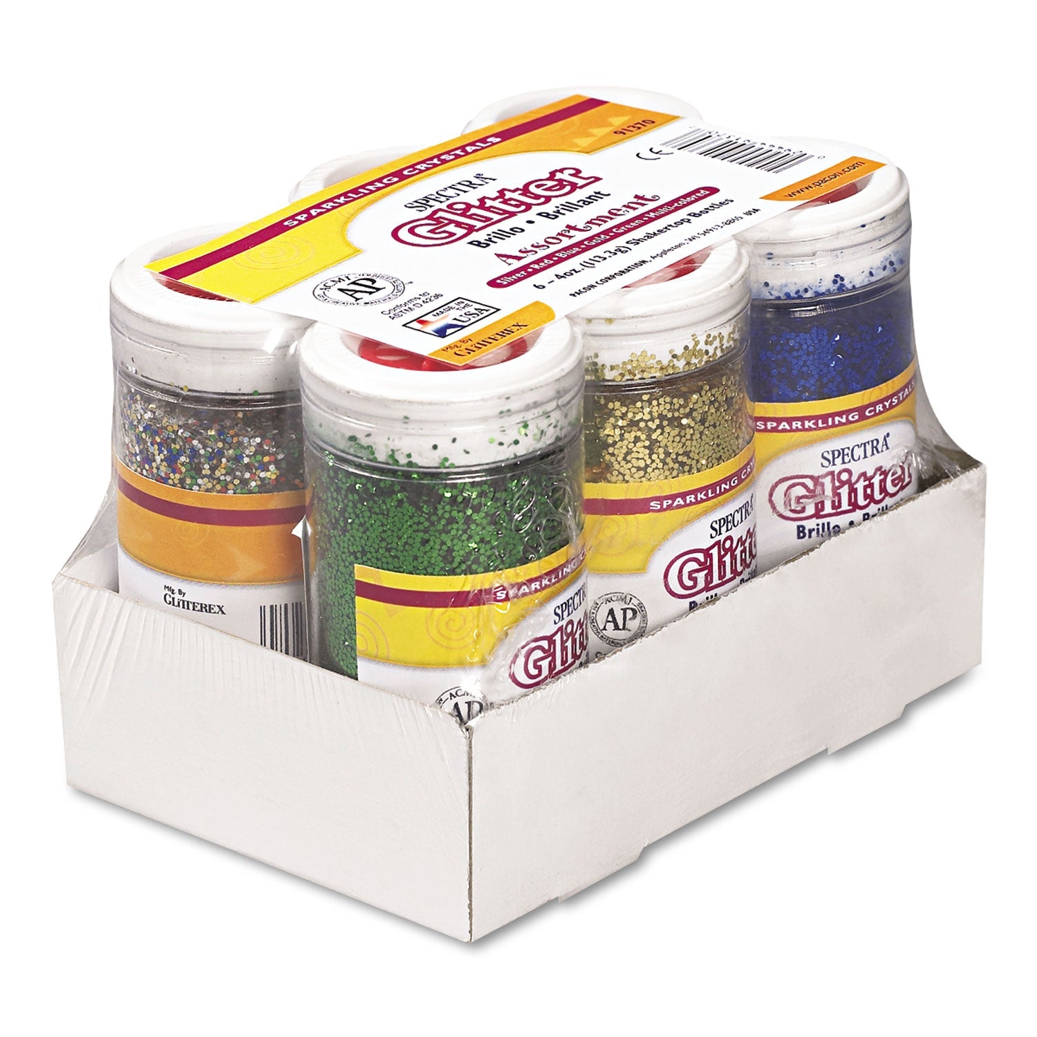 Pacon® Spectra Glitter, 0.04 Hexagon Crystals, Assorted, 4 Oz Shaker-Top Jar, 6/pack