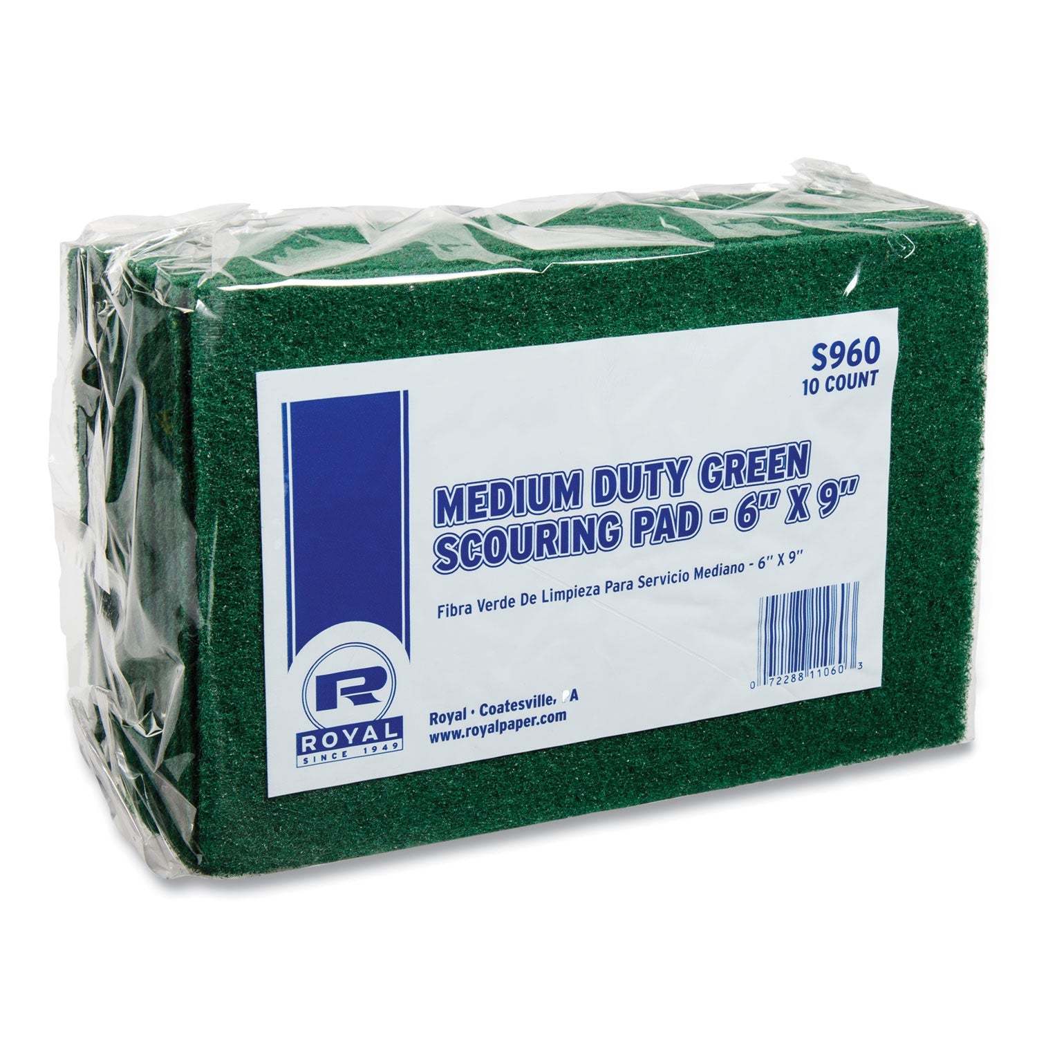 AmerCareRoyal® Medium-Duty Scouring Pad, 6 X 9, Green, 10 Pads/pack, 6 Packs/carton