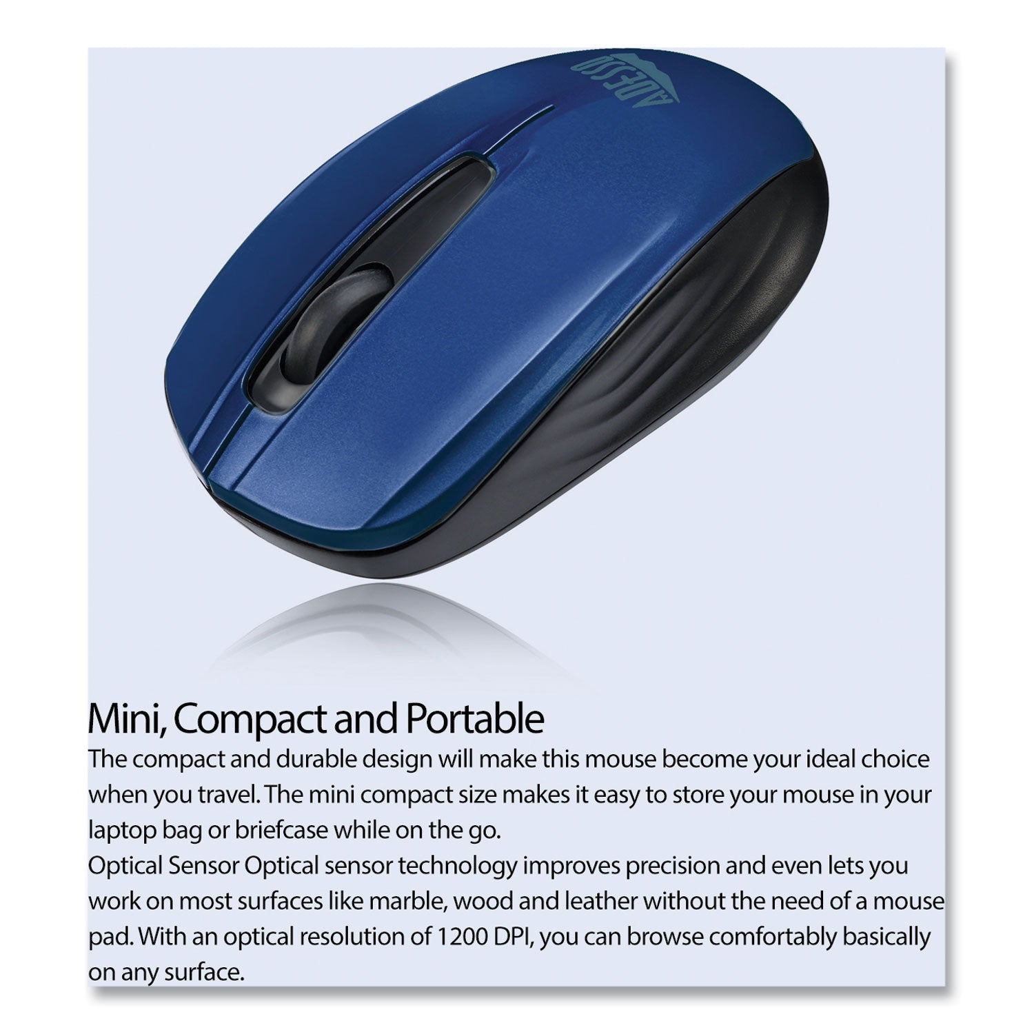 Adesso Imouse S50 Wireless Mini Mouse, 2.4 Ghz Frequency/33 Ft Wireless Range, Left/right Hand Use, Blue