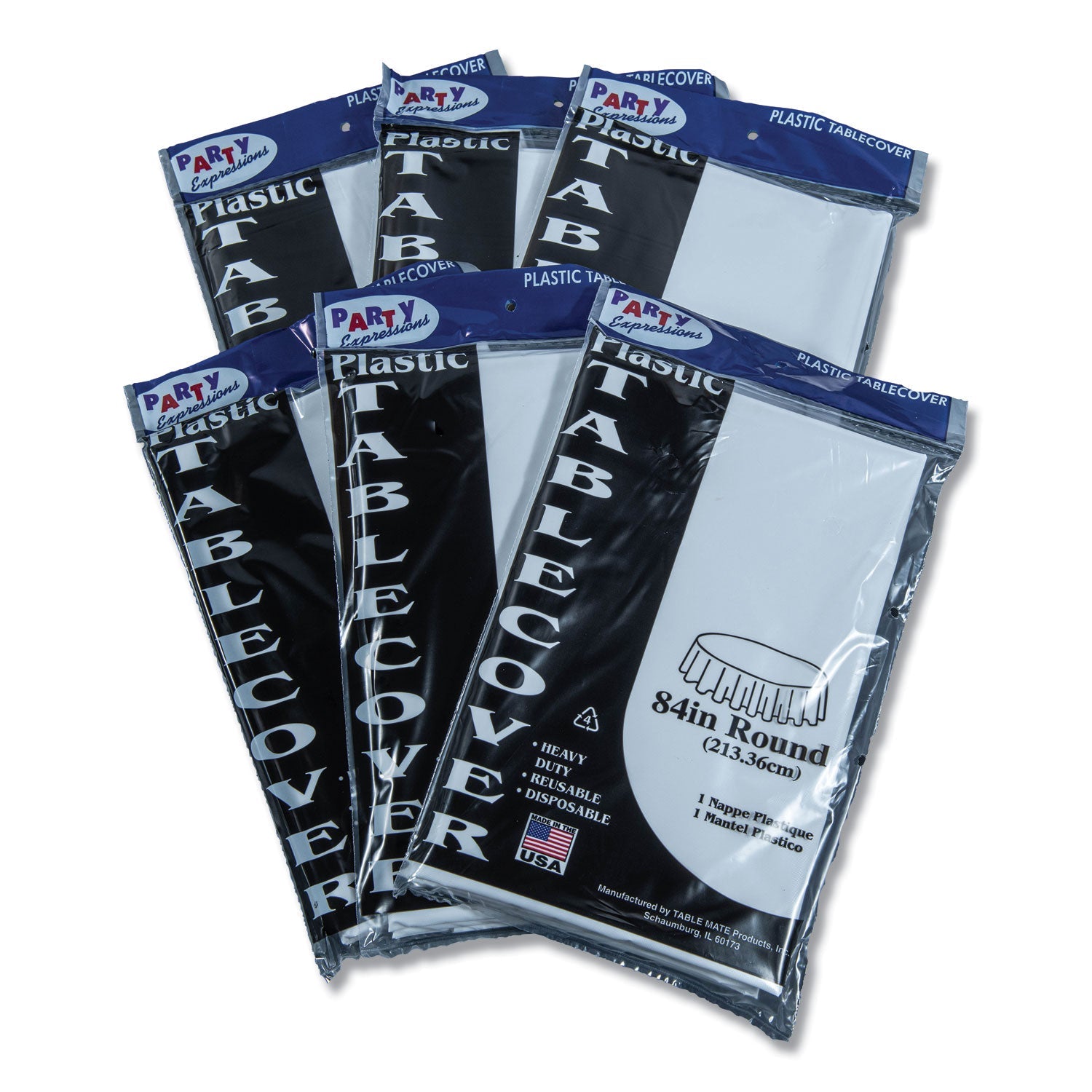 Tablemate® Table Set Round Table Cover, Plastic, 84" Diameter, White, 6/pack