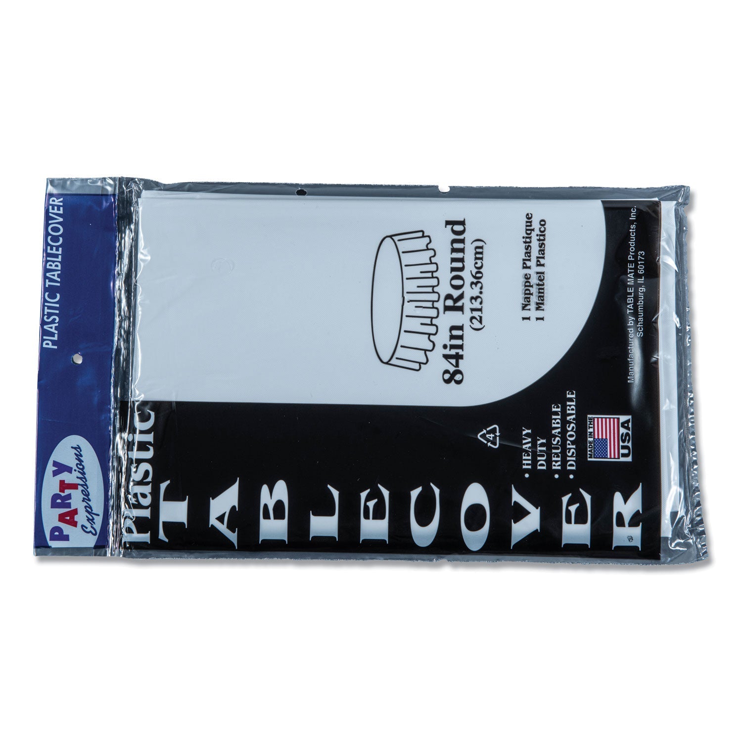 Tablemate® Table Set Round Table Cover, Plastic, 84" Diameter, White, 6/pack