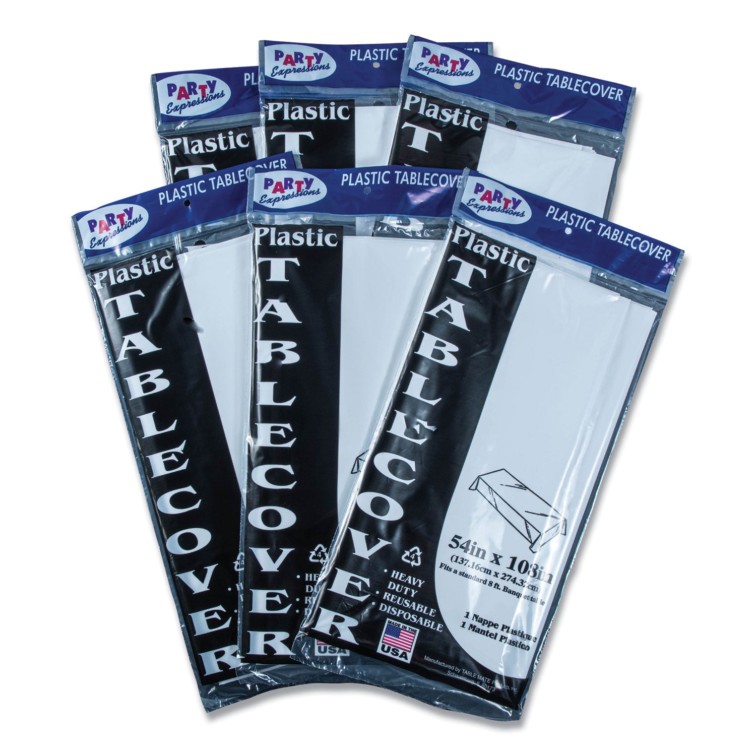 Tablemate® Table Set Rectangular Table Cover, Heavyweight Plastic, 54" X 108", White, 6/pack