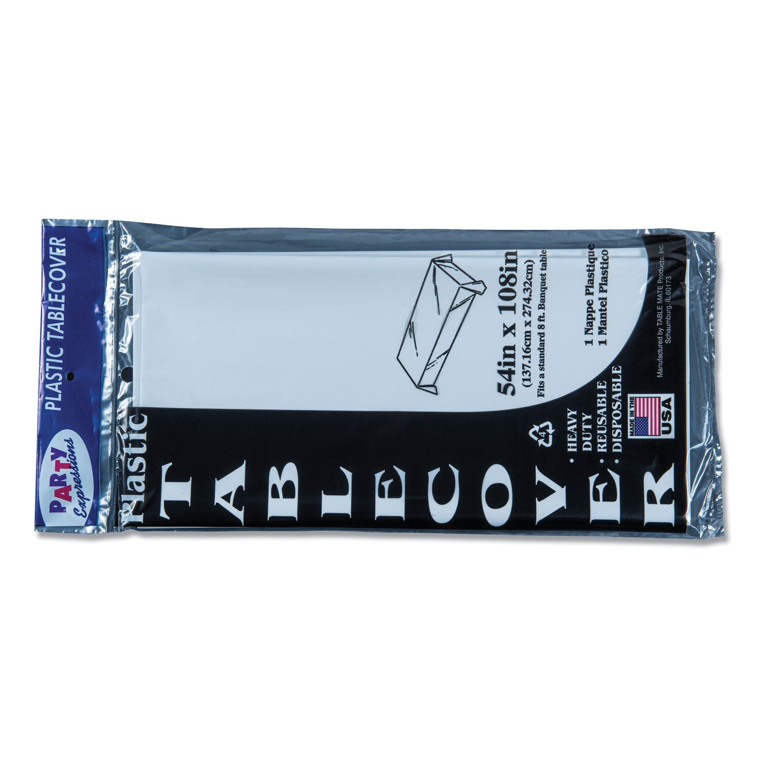 Tablemate® Table Set Rectangular Table Cover, Heavyweight Plastic, 54" X 108", White, 6/pack