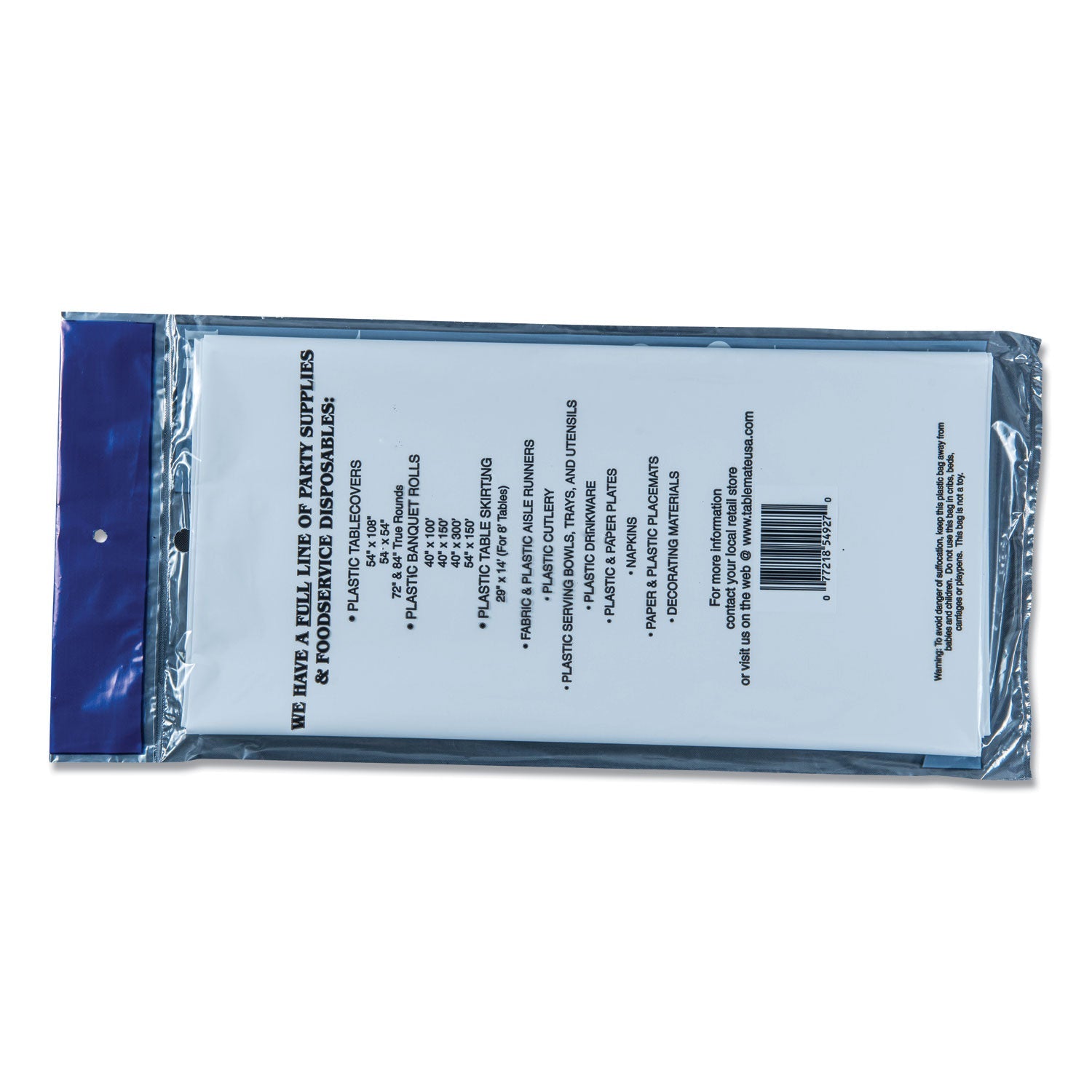 Tablemate® Table Set Rectangular Table Cover, Heavyweight Plastic, 54" X 108", White, 6/pack