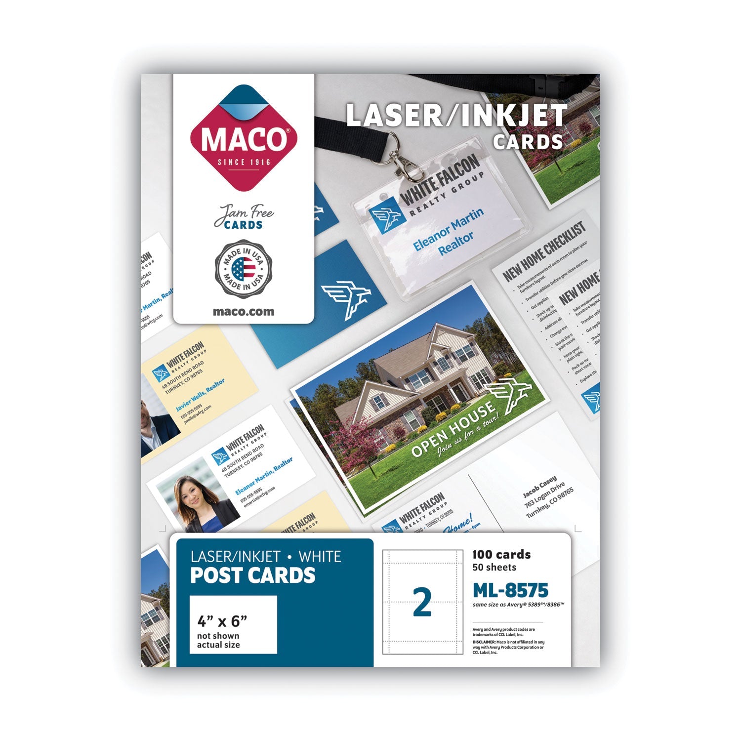 MACO® Unruled Microperforated Laser/inkjet Post Cards, 4 X 6, White, 100 Cards, 2 Cards/sheet, 50 Sheets/box