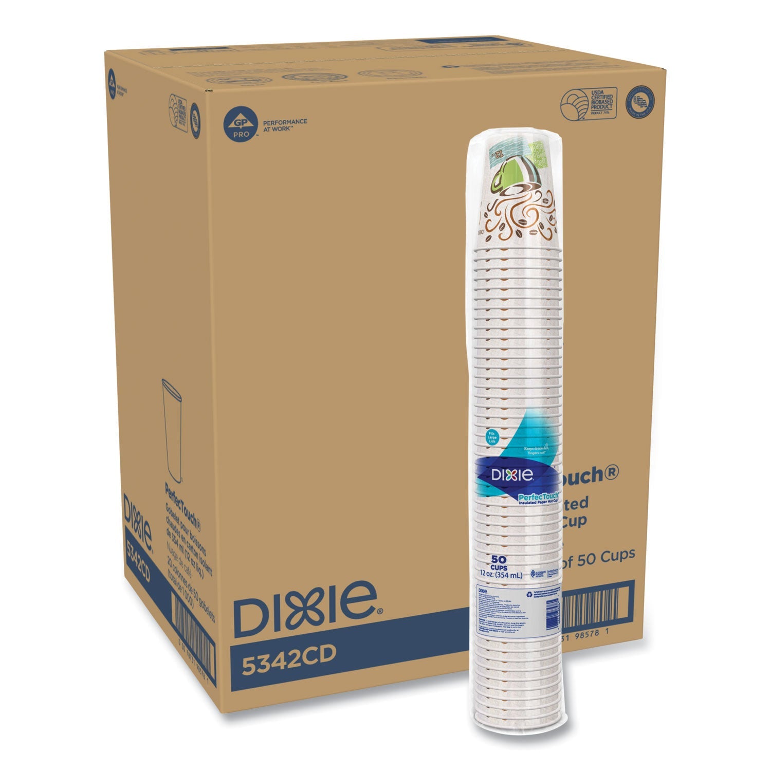 Dixie® Perfectouch Paper Hot Cups, 12 Oz, Coffee Haze Design, 50/sleeve, 20 Sleeves/carton