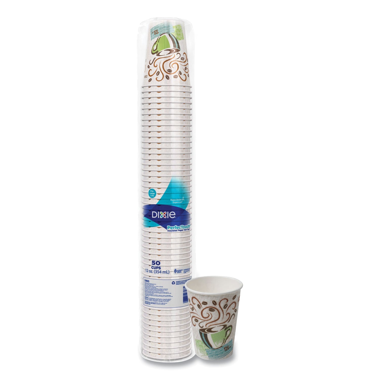 Dixie® Perfectouch Paper Hot Cups, 12 Oz, Coffee Haze Design, 50/pack