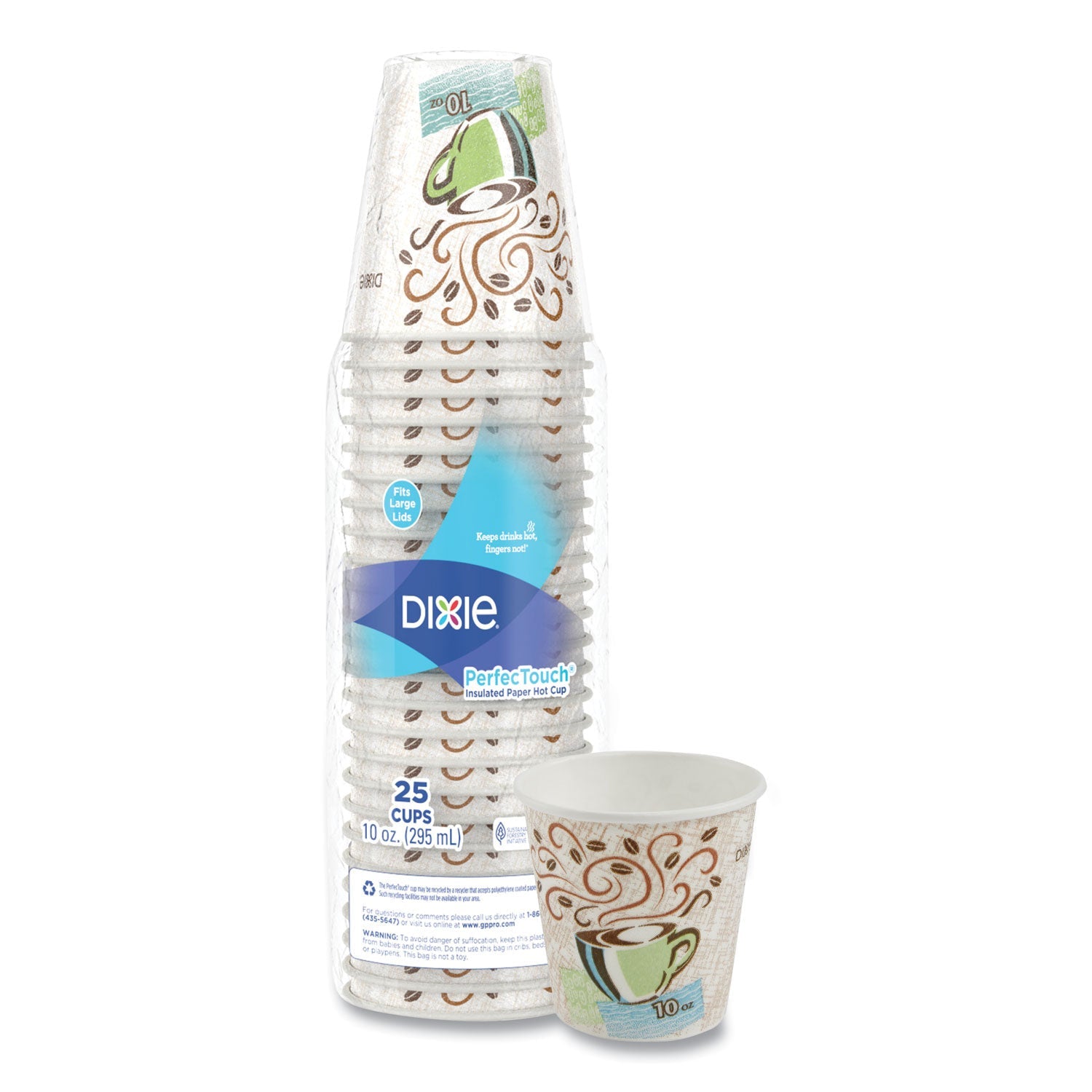 Dixie® Perfectouch Paper Hot Cups, 10 Oz, Coffee Haze Design, 25/pack