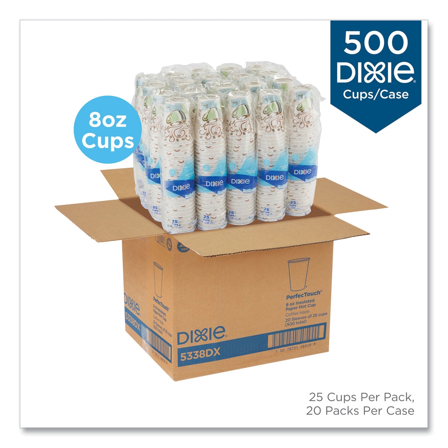 Dixie® Perfectouch Paper Hot Cups, 8 Oz, Coffee Haze Design, 25/sleeve, 20 Sleeves/carton