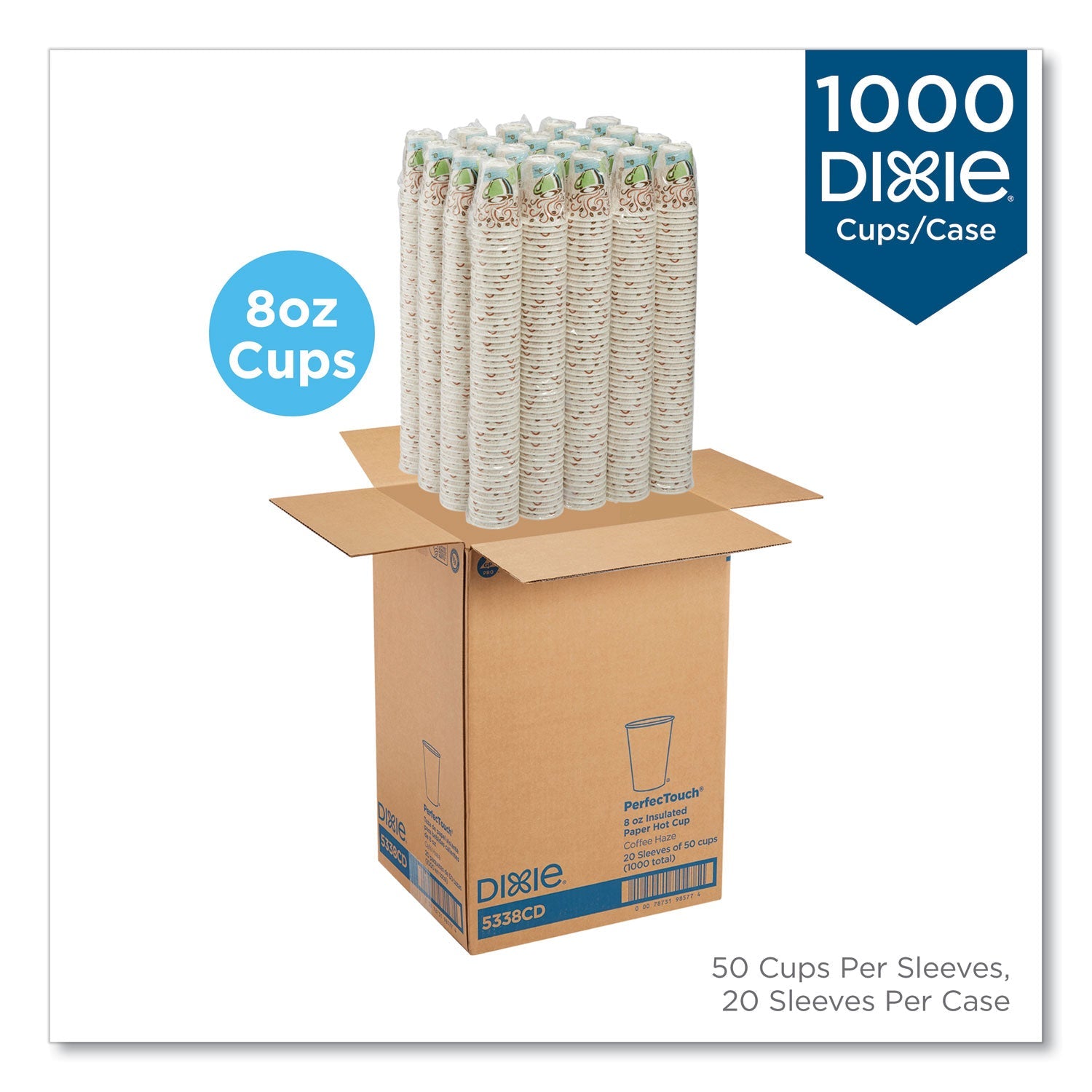 Dixie® Perfectouch Paper Hot Cups, 8 Oz, Coffee Haze Design, 50/sleeve, 20 Sleeves/carton