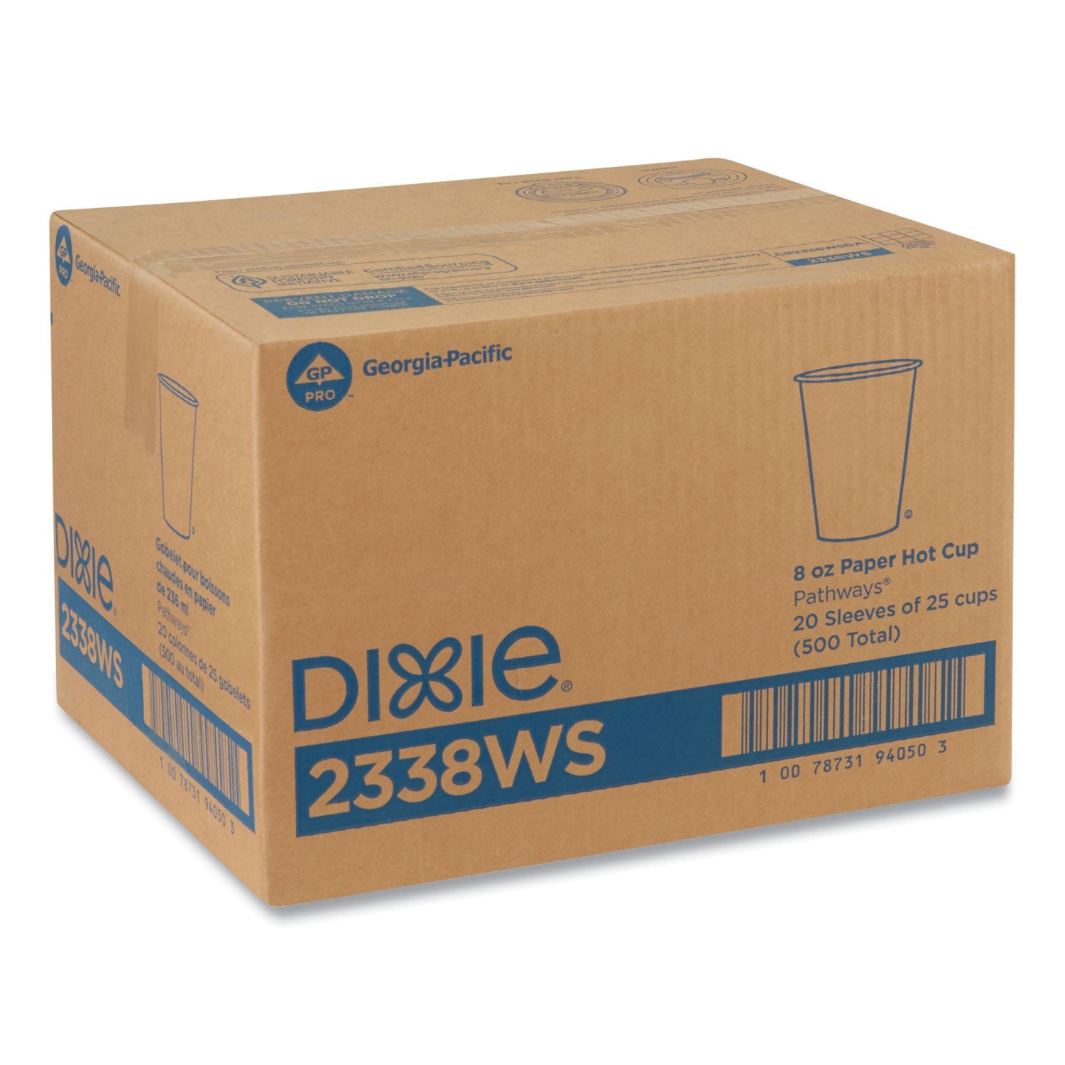 Dixie® Pathways Paper Hot Cups, 8 oz, White/Brown, 25/Bag, 20 Bags/Carton