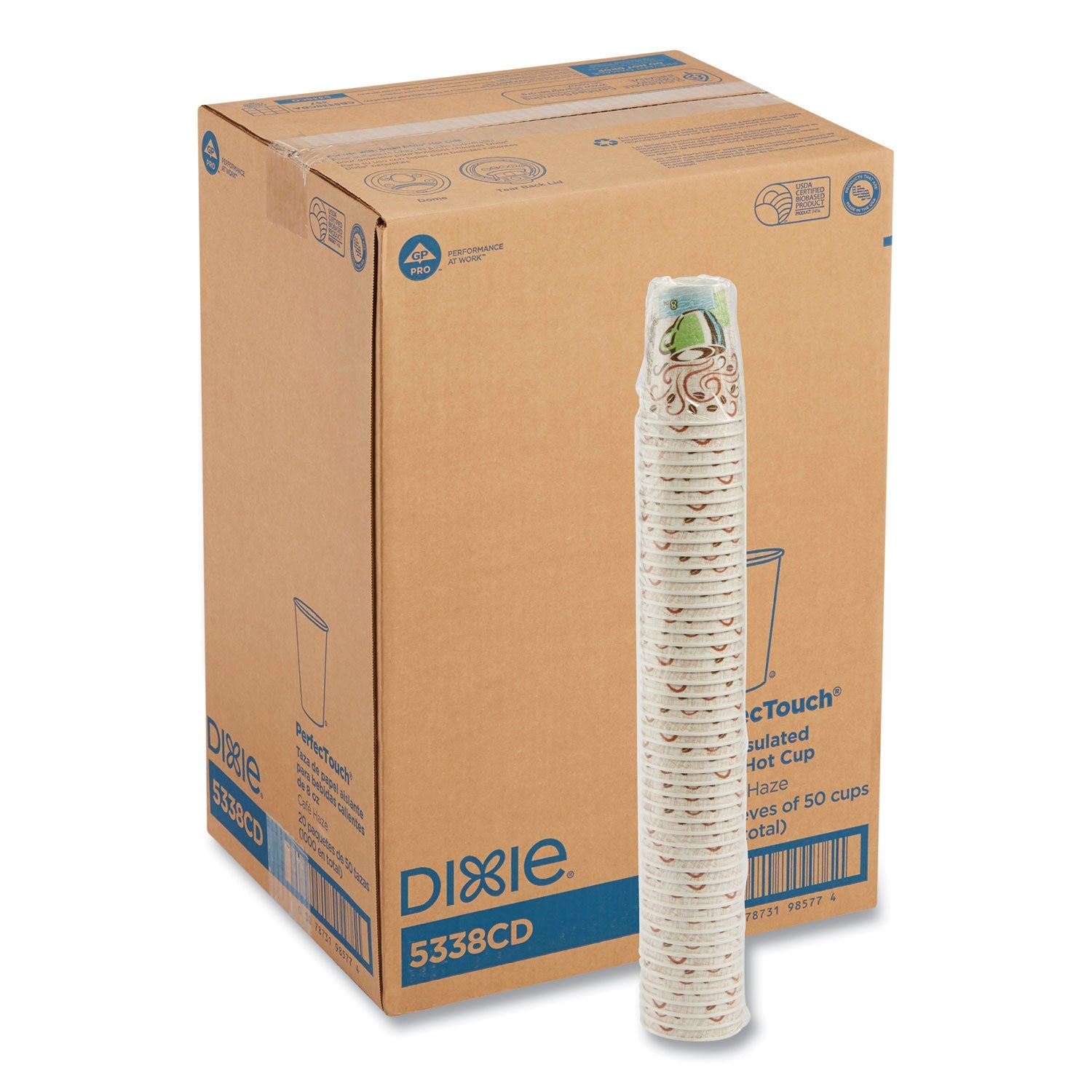 Dixie® Perfectouch Paper Hot Cups, 8 Oz, Coffee Haze Design, 50/sleeve, 20 Sleeves/carton