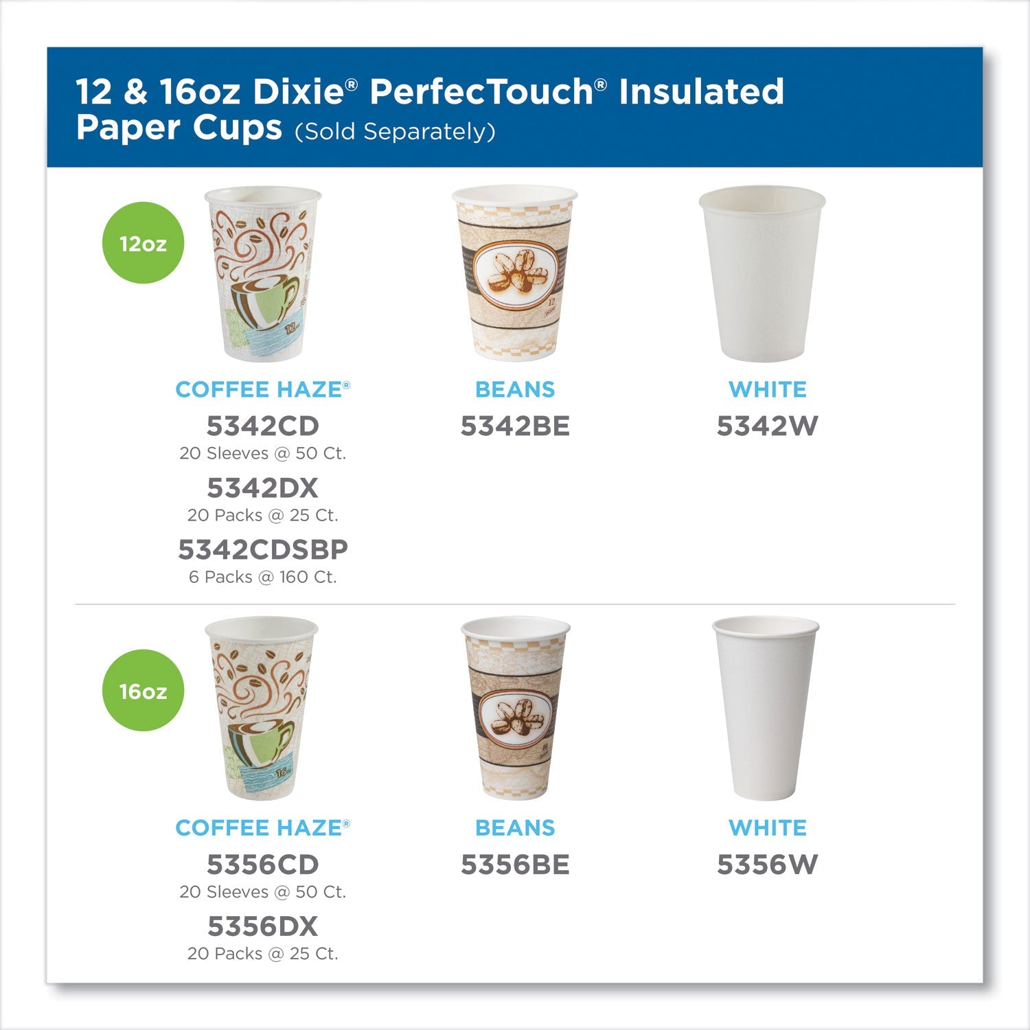 Dixie® PerfecTouch Paper Hot Cups, 12 oz, Coffee Haze Design, 25/Sleeve, 20 Sleeves/Carton