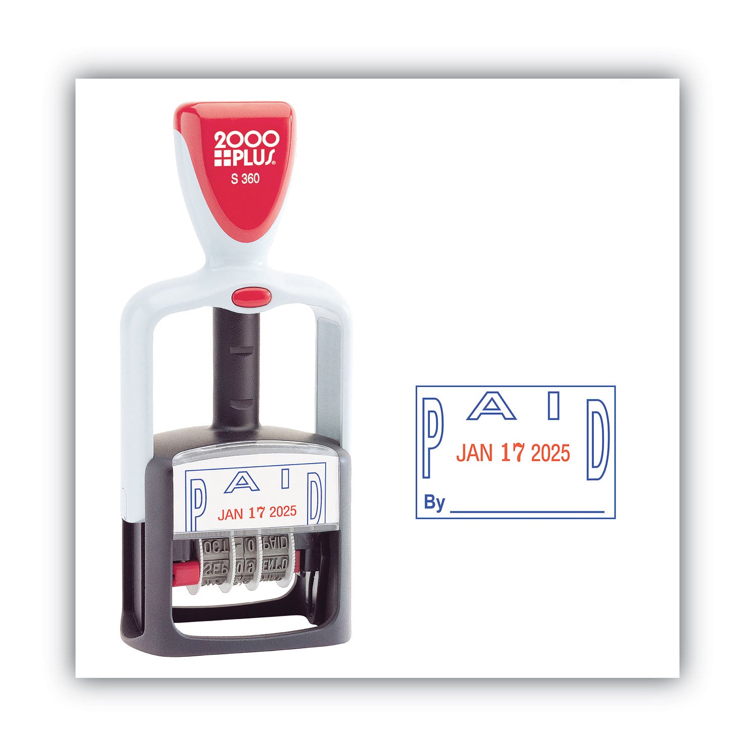 COSCO 2000PLUS® Model S 360 Two-Color Message Dater, 1.75 X 1, "paid," Self-Inking, Blue/red