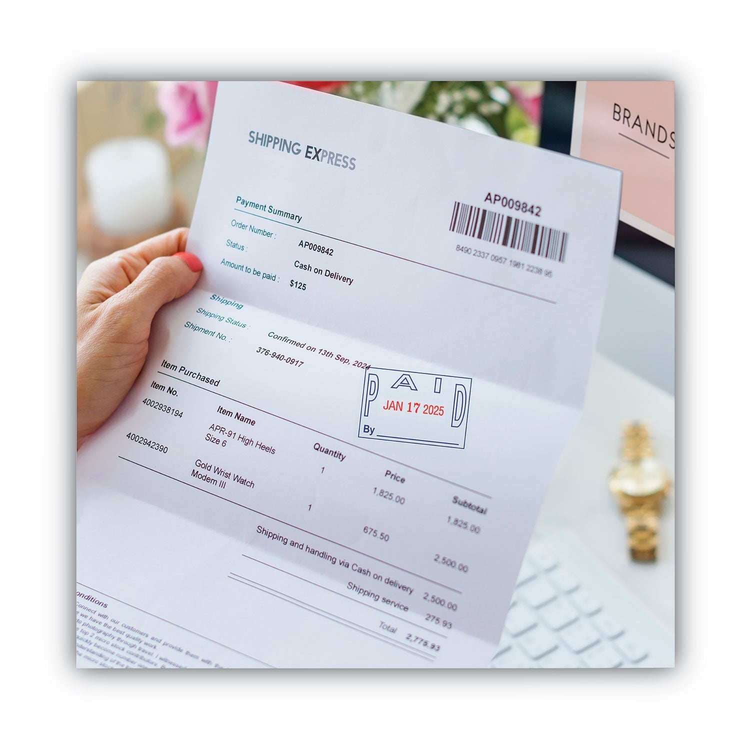 COSCO 2000PLUS® Model S 360 Two-Color Message Dater, 1.75 X 1, "paid," Self-Inking, Blue/red