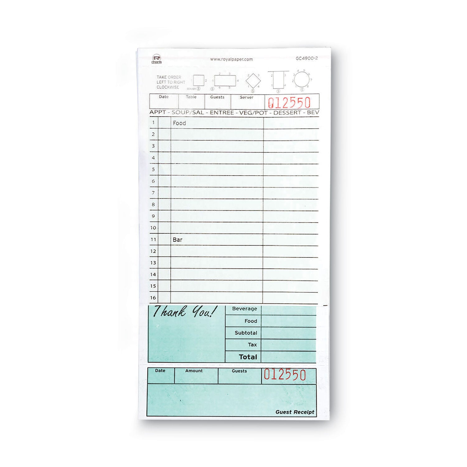 Guest Check Pad | Two-Part Carbonless | 50-Pack