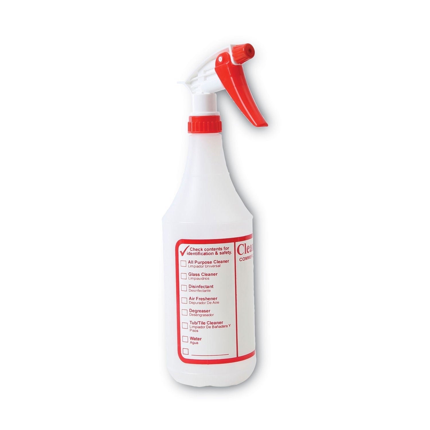 Boardwalk® General Purpose Plastic Bottle with Trigger Spray, 32 oz, Clear/Red, 3/Pack