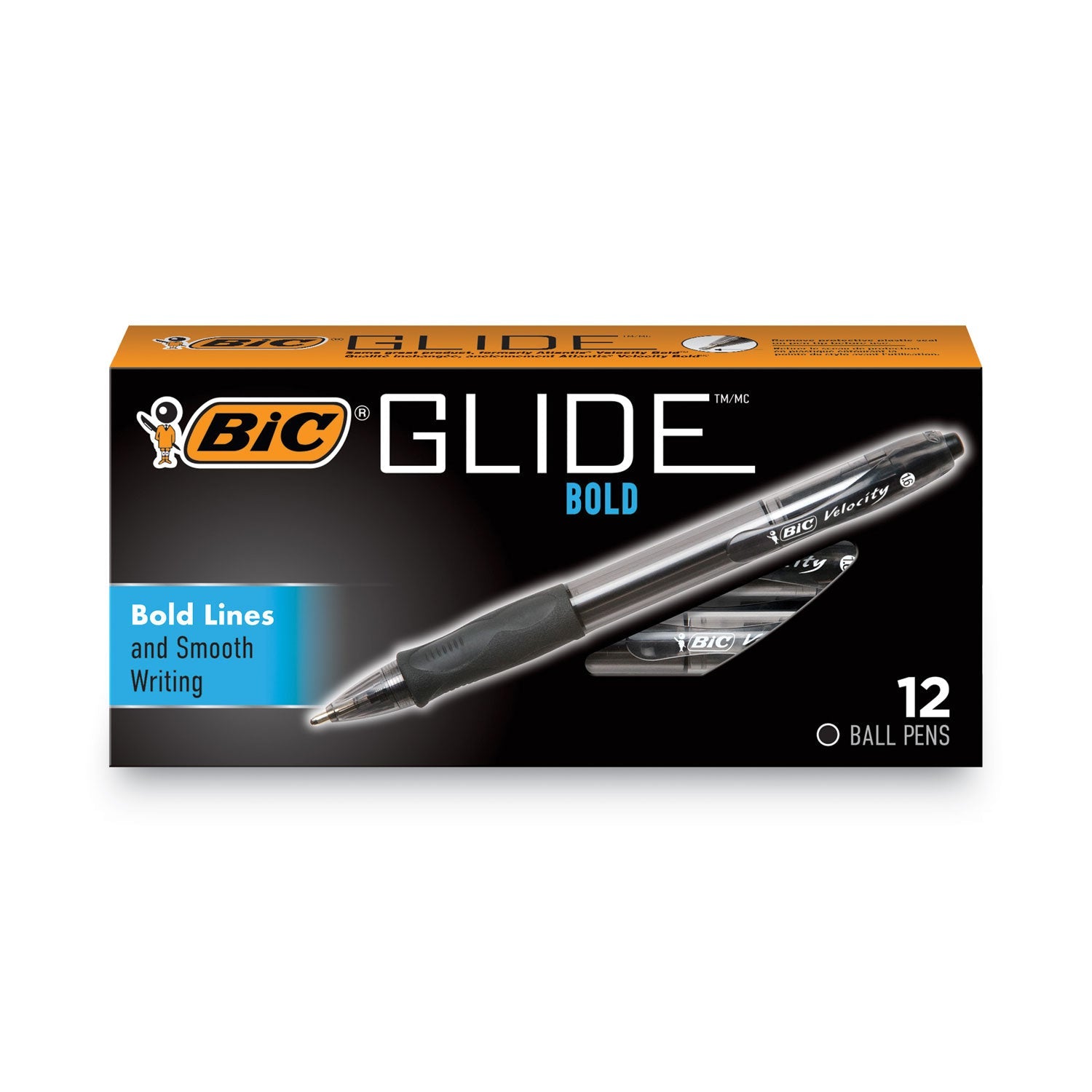 BIC® Glide Bold Ballpoint Pen, Retractable, Bold 1.6 Mm, Black Ink, Smoke Barrel, Dozen