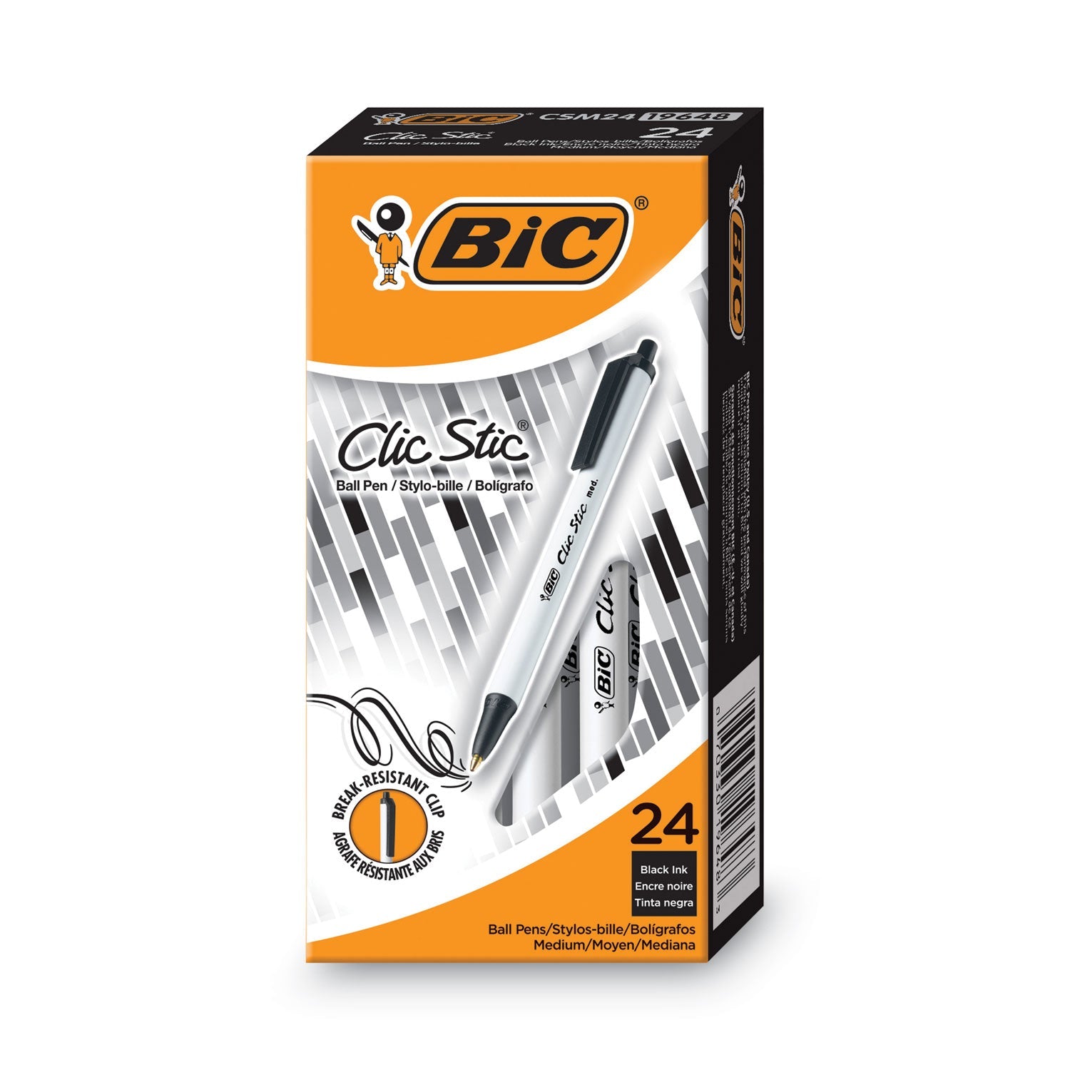 BIC® Clic Stic Ballpoint Pen Value Pack, Retractable, Medium 1 Mm, Black Ink, White Barrel, 24/pack