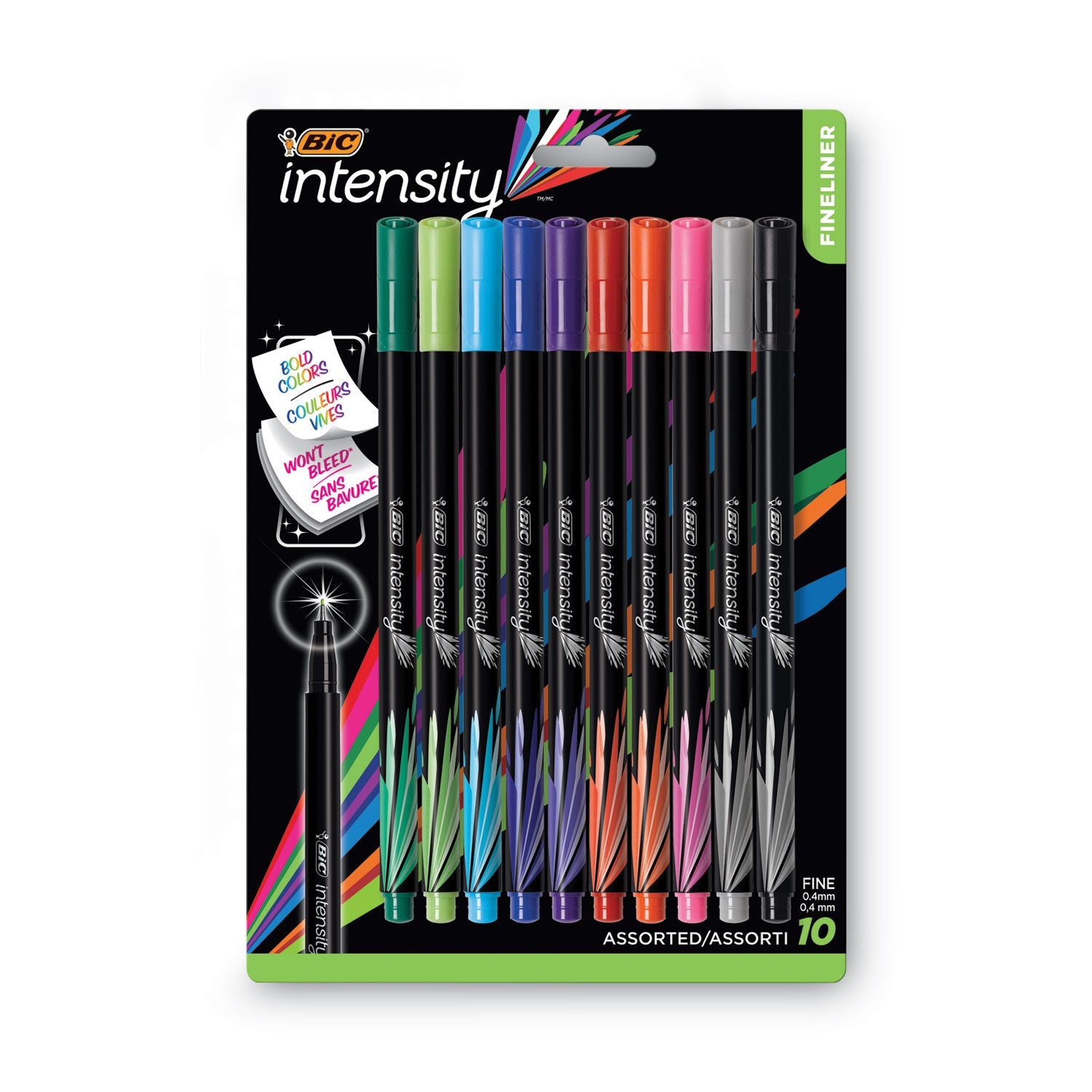 BIC® Intensity Porous Point Pen, Stick, Extra-Fine 0.4 Mm, Assorted Ink And Barrel Colors, 10/pack