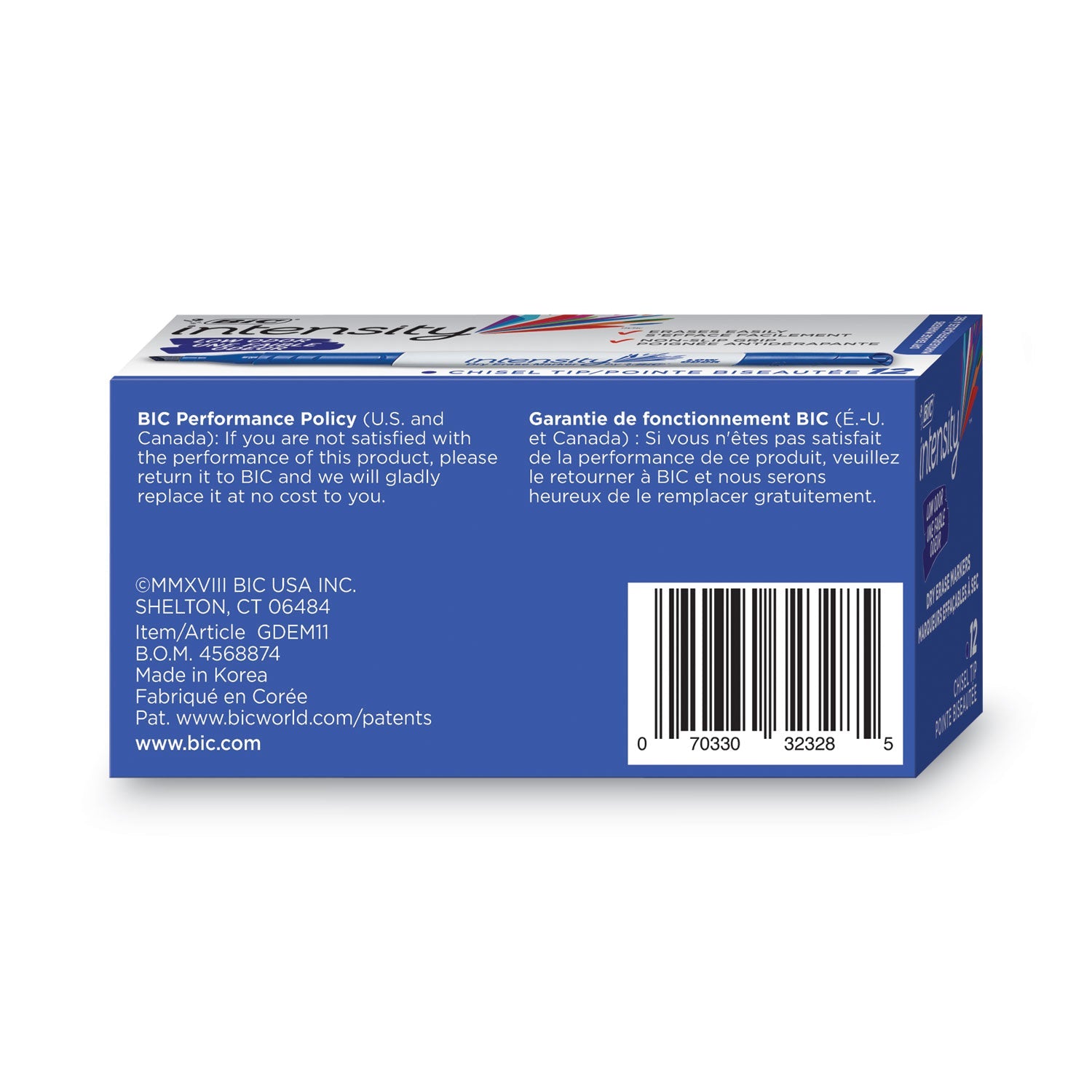 BIC® Intensity Low Odor Chisel Tip Dry Erase Marker, Broad Chisel Tip, Blue, Dozen