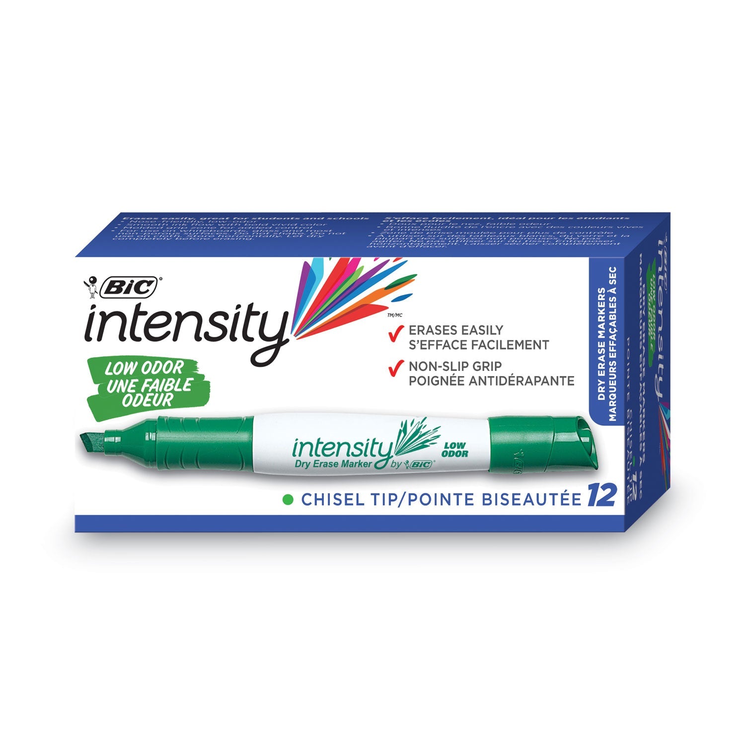 BIC® Intensity Low Odor Chisel Tip Dry Erase Marker, Broad Chisel Tip, Green, Dozen