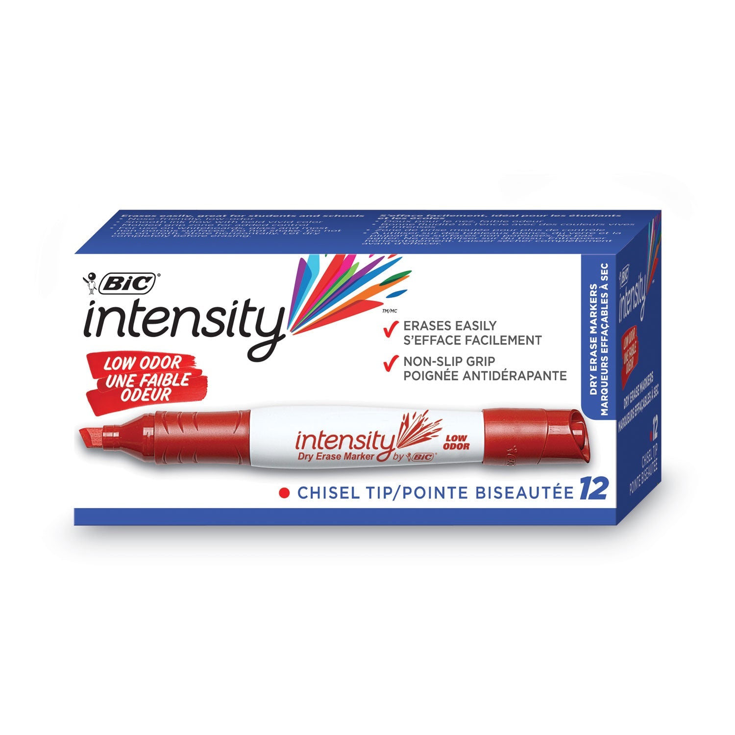BIC® Intensity Low Odor Chisel Tip Dry Erase Marker, Extra-Broad Bullet Tip, Red, Dozen
