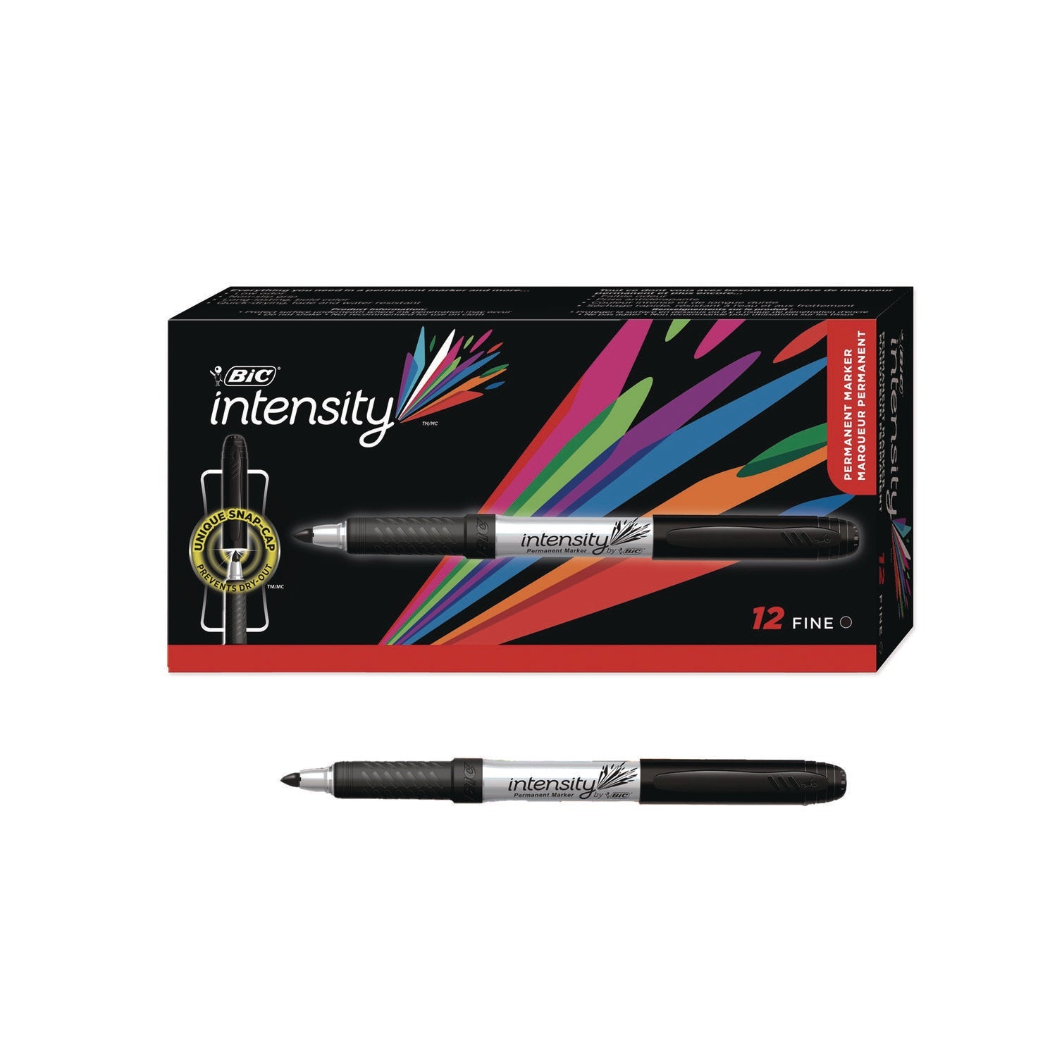 BIC® Intensity Fine Tip Permanent Marker, Fine Bullet Tip, Tuxedo Black, Dozen