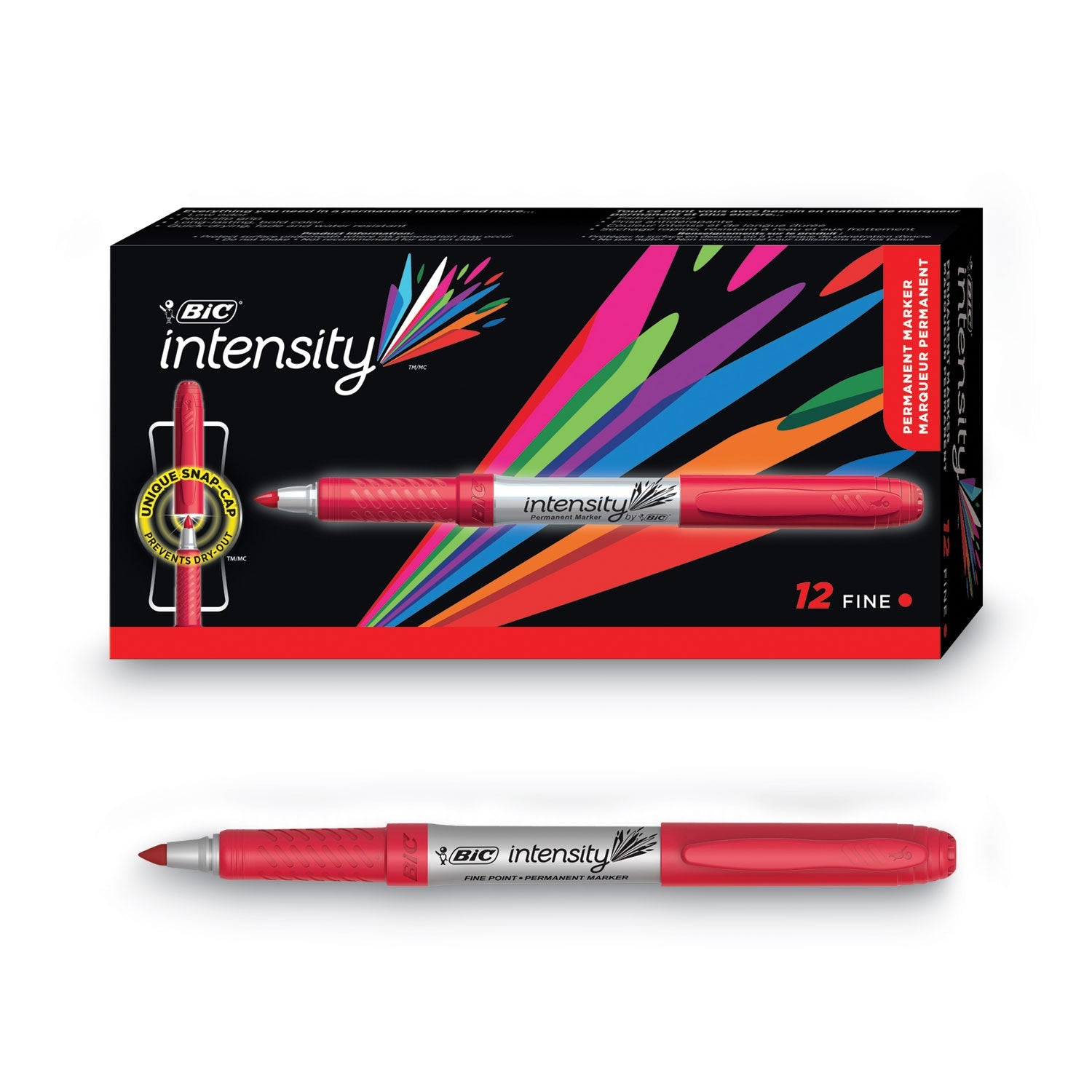 BIC® Intensity Fine Tip Permanent Marker, Fine Bullet Tip, Rambunctious Red, Dozen