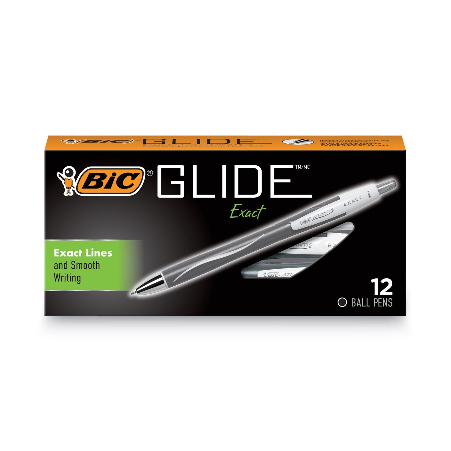 BIC® Glide Exact Ballpoint Pen, Retractable, Fine 0.7 Mm, Black Ink, Black Barrel, Dozen