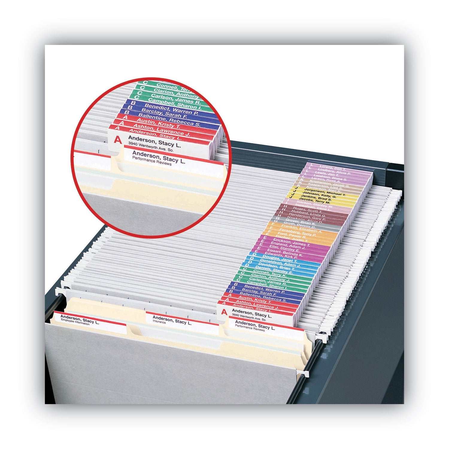 Smead Viewables Hanging Folder Tabs and Labels, Complete Bulk Pack Refill, 1/3-Cut, Assorted Colors, 3.5" Wide, 100/Box